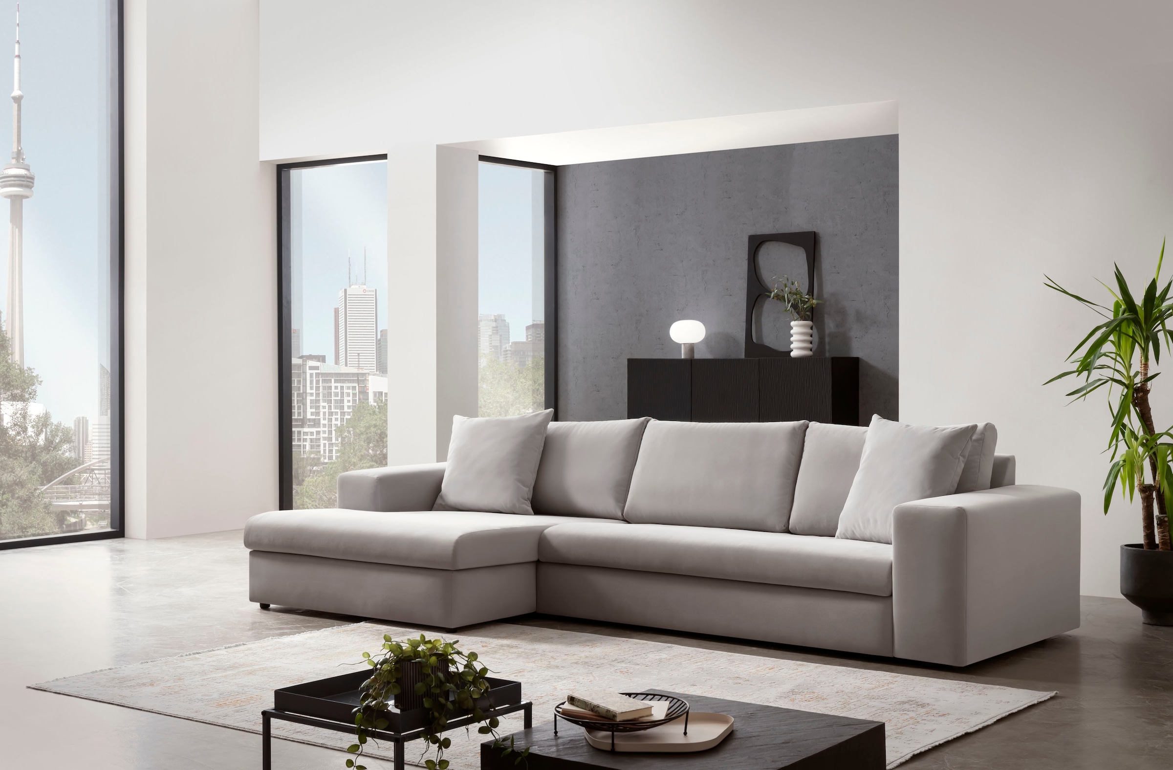 andas Ecksofa »SLEETLAND XXL in Samtvelours oder Vintage-Leder-Optik, L-Form,«, besonders gross und bequem