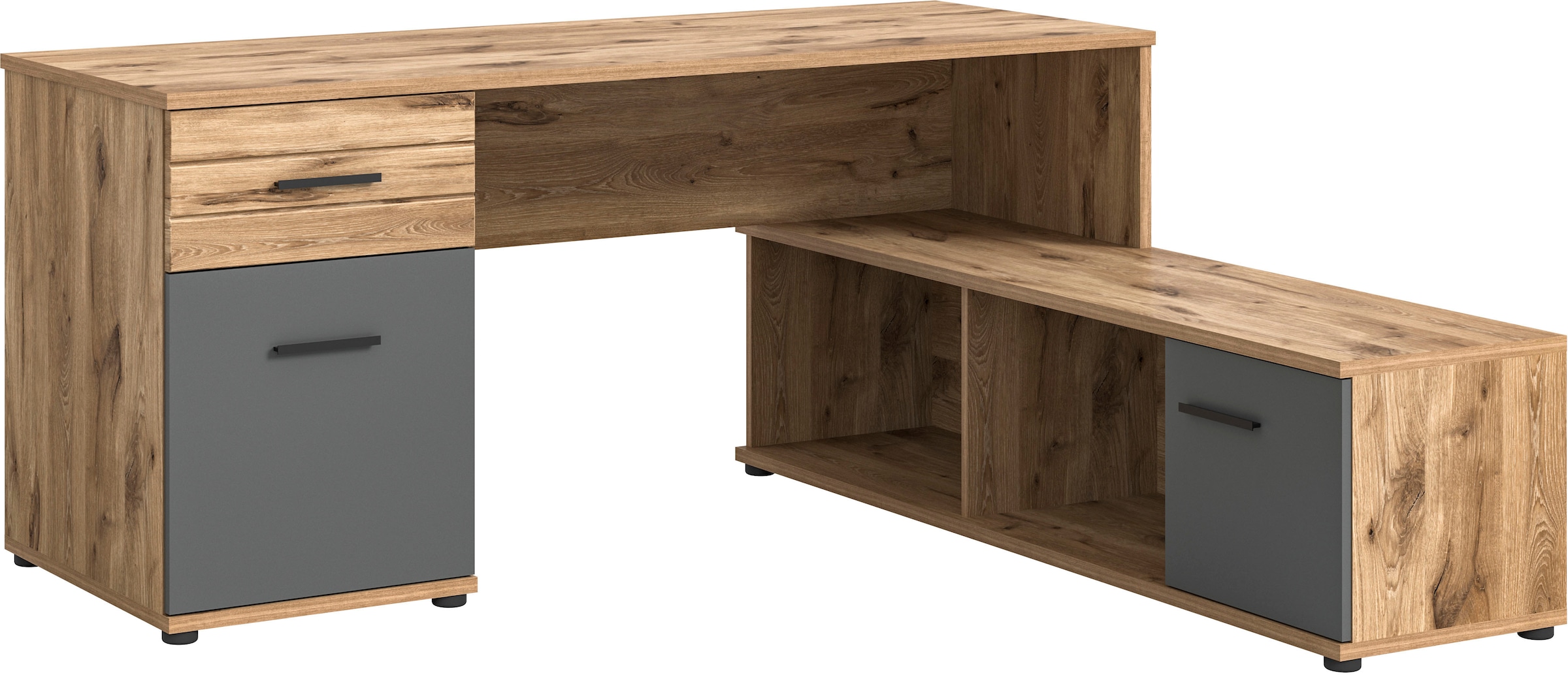 INOSIGN Eckschreibtisch »Riga, Breite 170cm, in Nox Oak Nachbildung und Basalt grau«, Bürotisch, Schreibtisch, Ecktisch, Arbeitszimmer, Computertisch