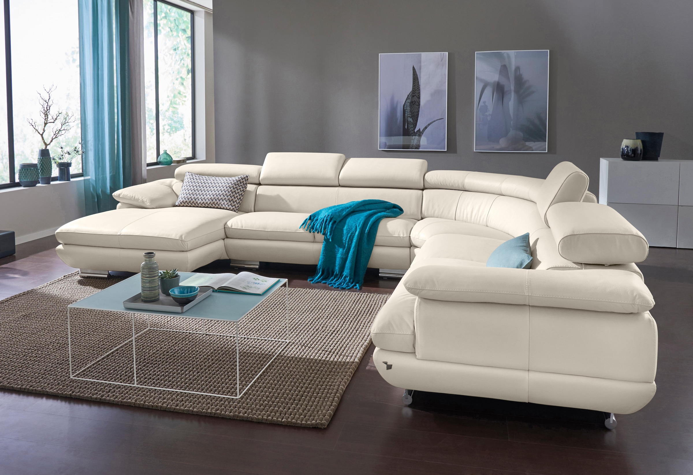 CALIA ITALIA Wohnlandschaft »Magic, italienisches Sofa zum Träumen, erstklassiger Sitzkomfort«, verstellbaren Kopfstützen zum Relaxen, in 2 Lederqualitäten, U-Form
