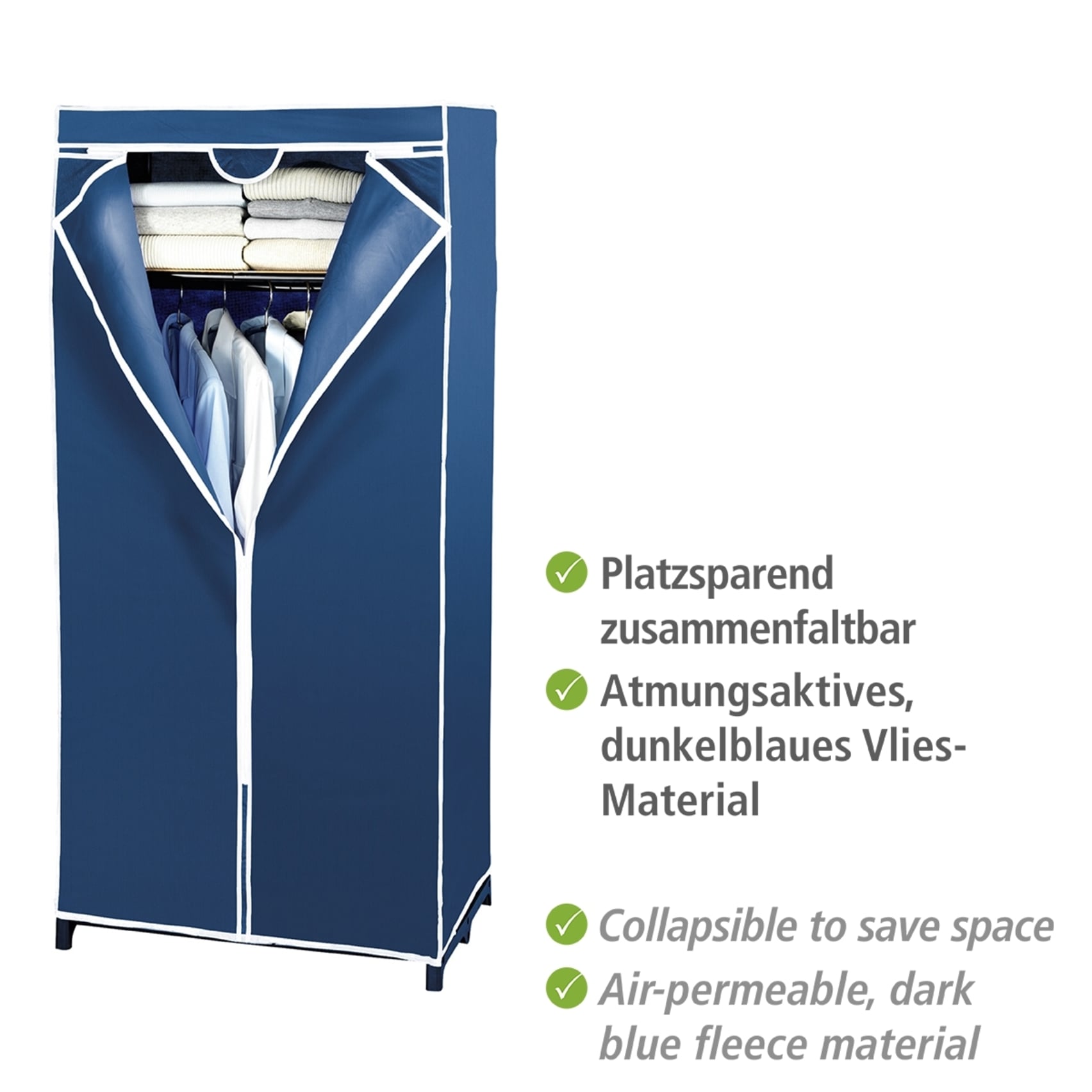 WENKO Stoffschrank »Modell Air«, Stoffschrank mit Kleiderstange, Ablage & Reissverschluss, Vlies