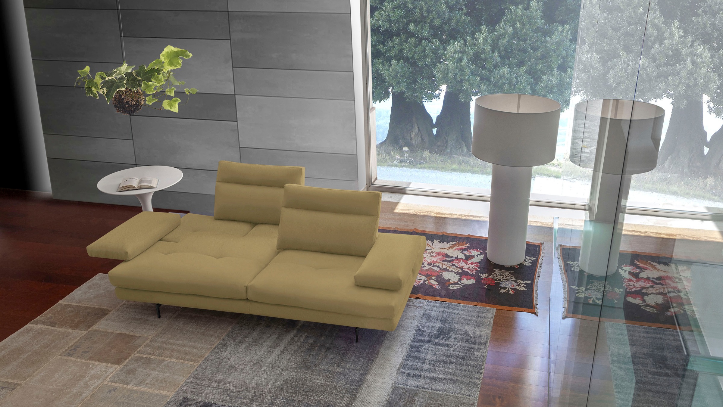 CALIA ITALIA 3-Sitzer »Toby Wing, Designsofa, hochwertige Verarbeitungsdetails, bequem«, inkl. Sitztiefenverstellung und Armteilfunktion, Füsse in Schwarz matt