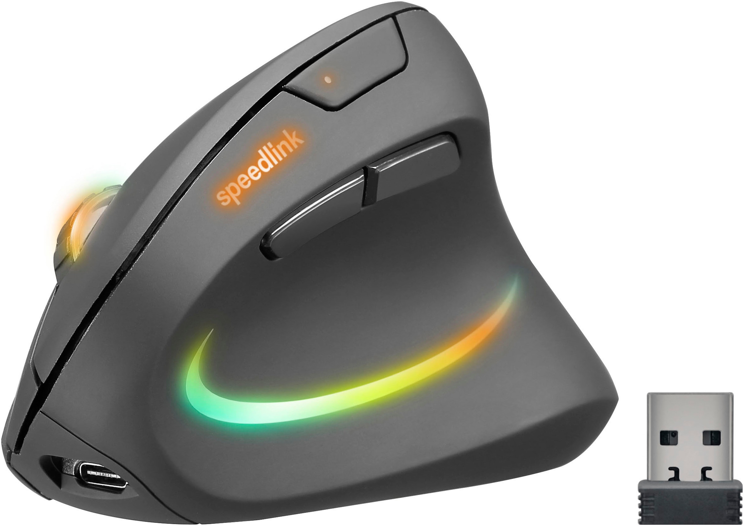 Speedlink ergonomische Maus »PIAVO PRO RGB Rechargeable Vertical Ergonomic, Wireless«, wiederaufladbar, leise Tasten