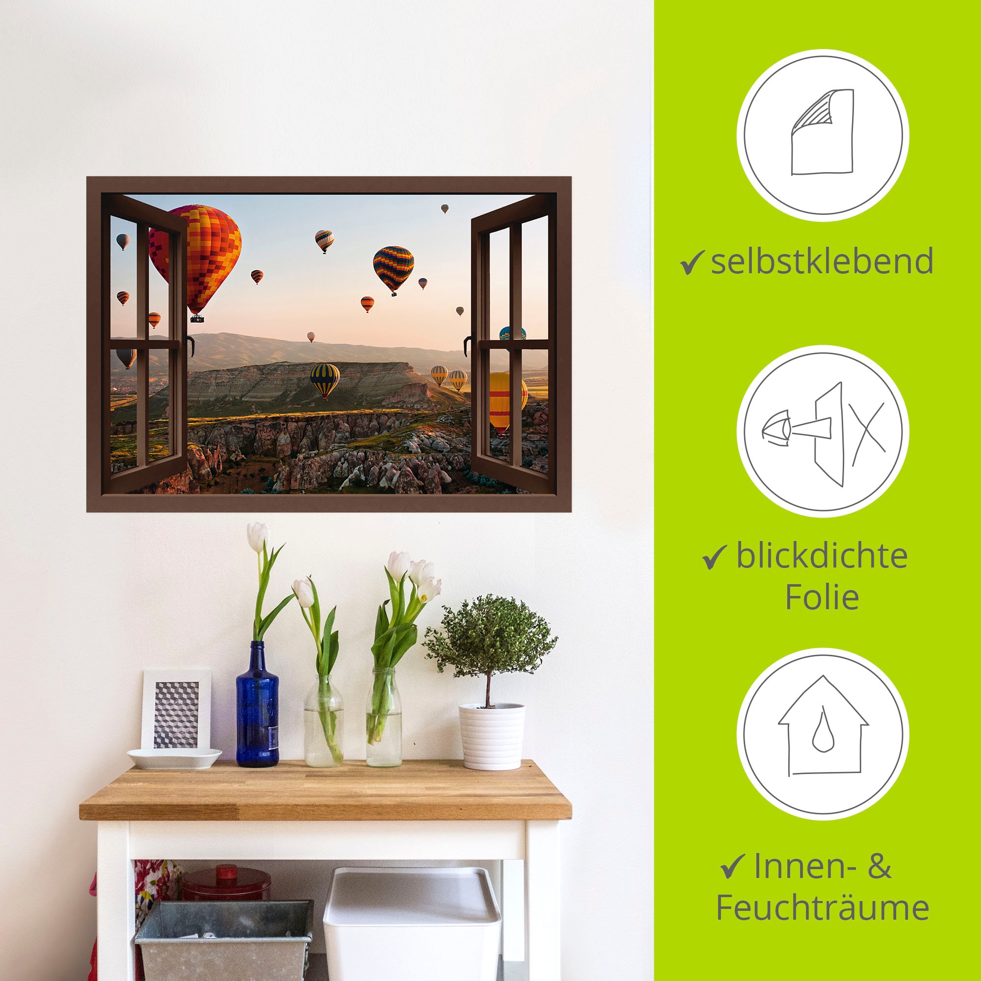 Artland Wandbild »Fensterblick Kappadokien Ballonfahrt«, Ballonfahren, (1 St.), als Leinwandbild, Poster, Wandaufkleber in verschied. Grössen