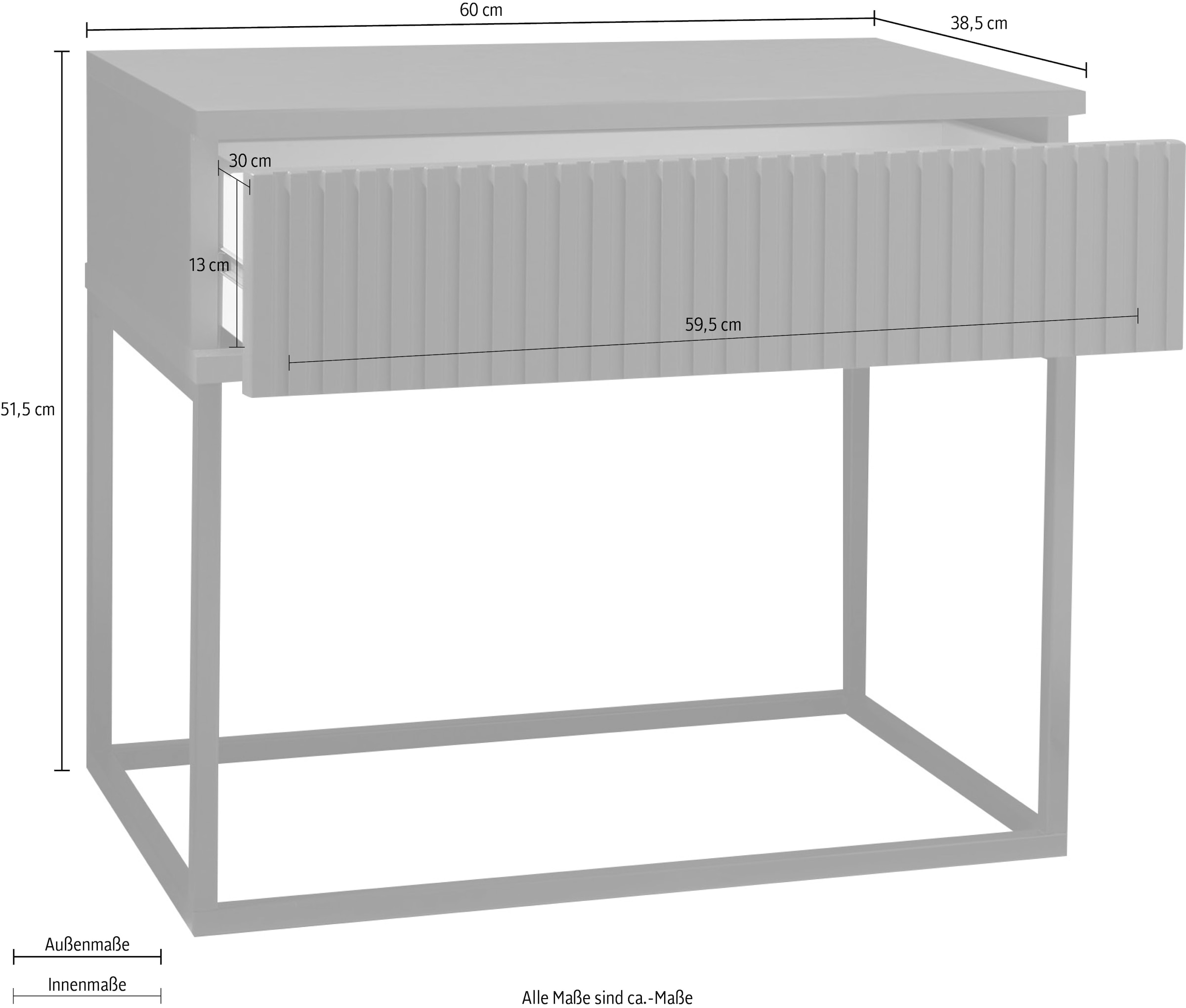 Schlafkontor Nachtkommode »Marle Nachtkonsole, Nachtkästchen auf Metall-Fussgestell«, Schubkasten in Rillenoptik auf schwarzem Metallgestell