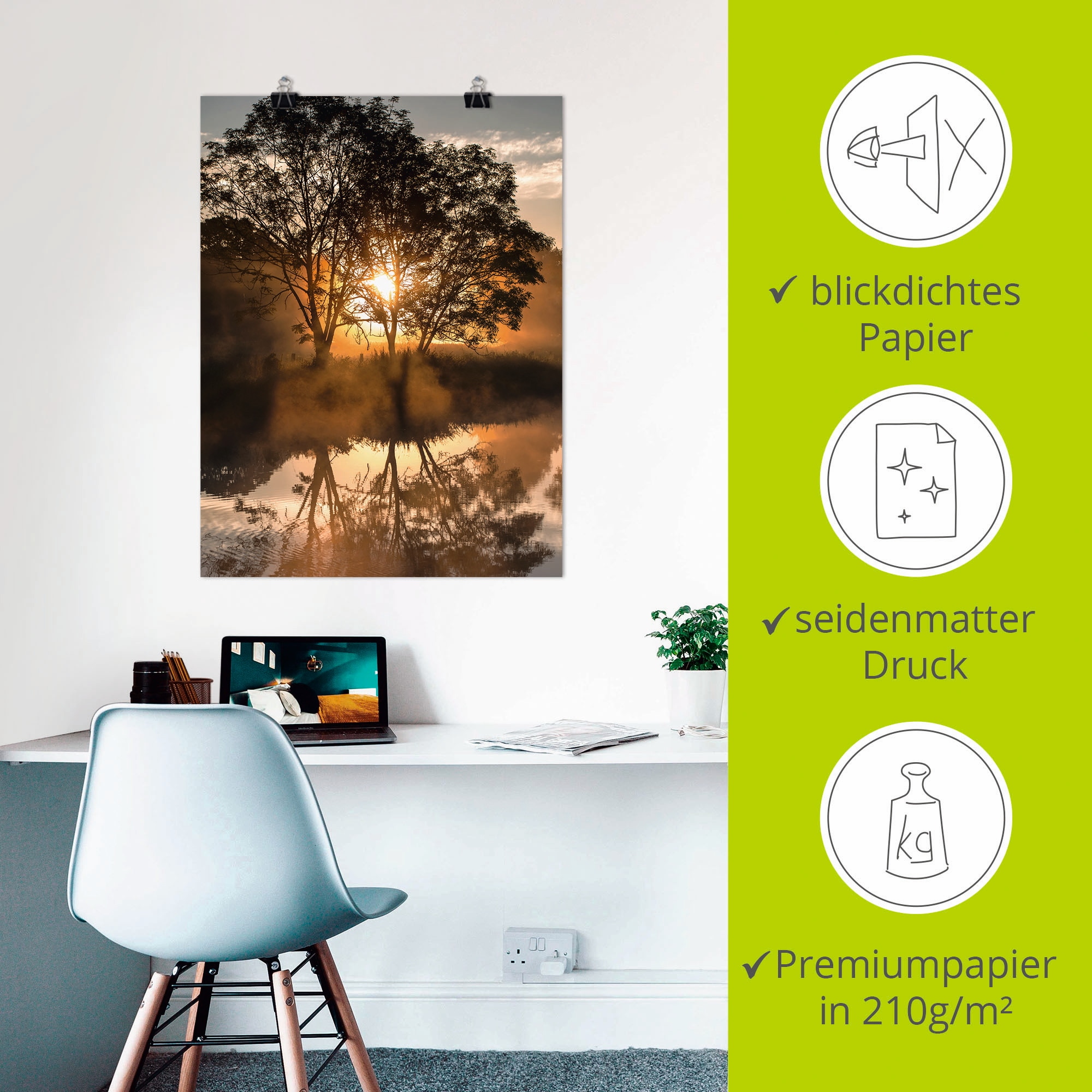 Artland Poster »Früh morgens, wenn der Tag erwacht«, Gewässer, (1 St.), als Alubild, Leinwandbild, Wandaufkleber oder Poster in versch. Grössen