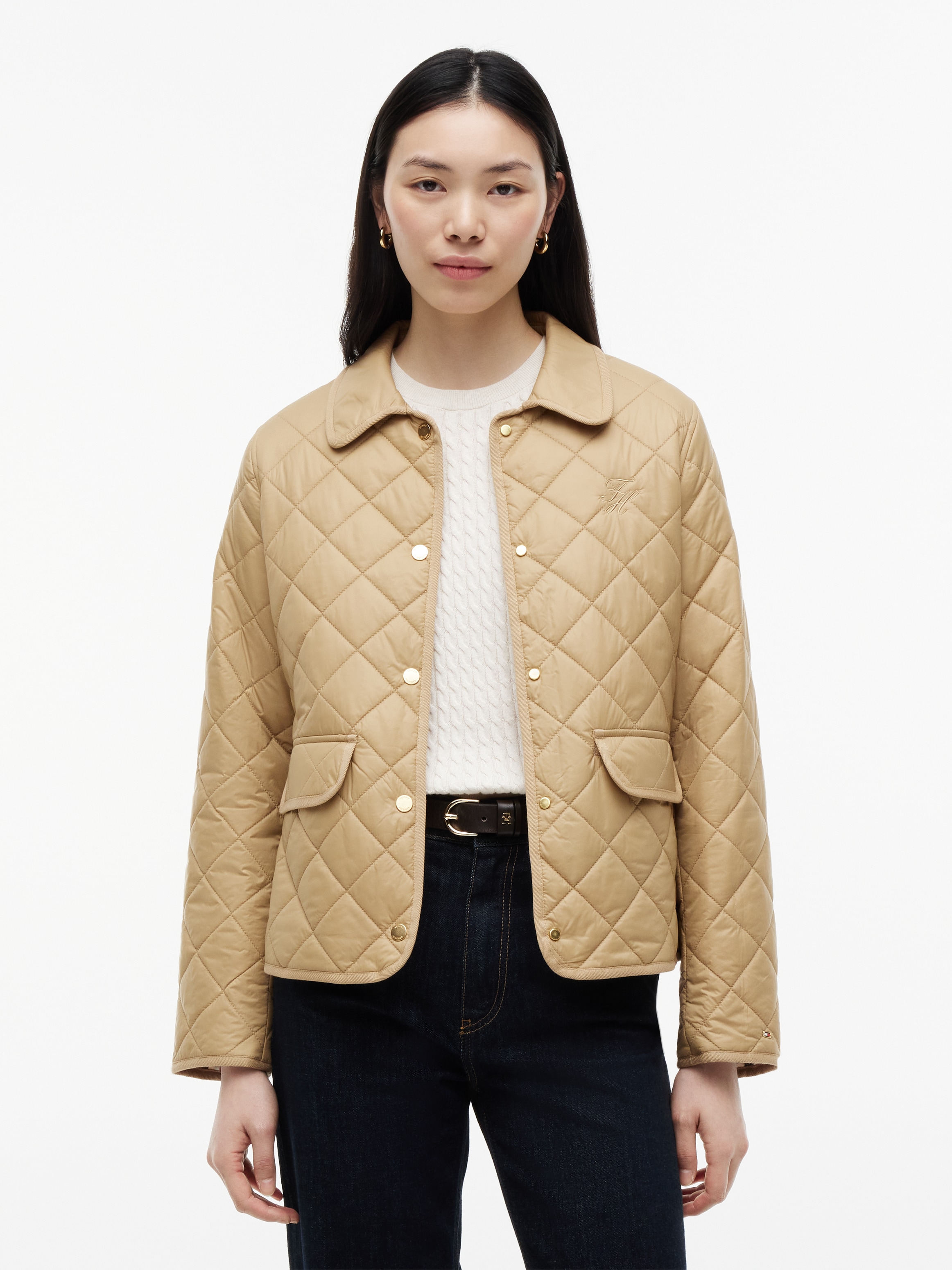 Tommy Hilfiger Damen Camel Steppjacke "Lw Padded Slim Quilted Jacket" Ohne Kapuze Steppware, Slim Fit