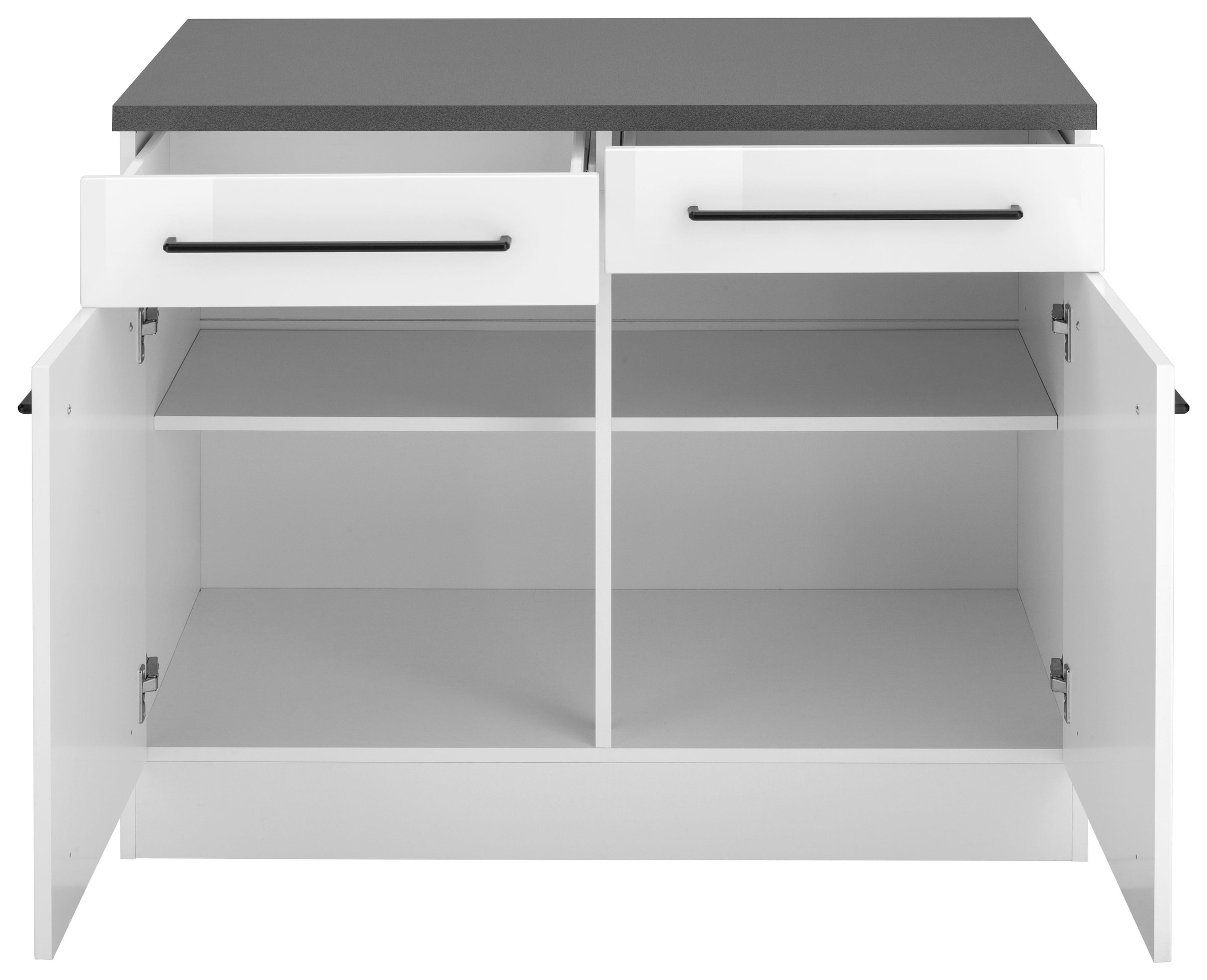 KOCHSTATION Unterschrank »KS-Tulsa«, 100 cm breit, 2 Schubkästen, 2 Türen, schwarzer Metallgriff, MDF Front