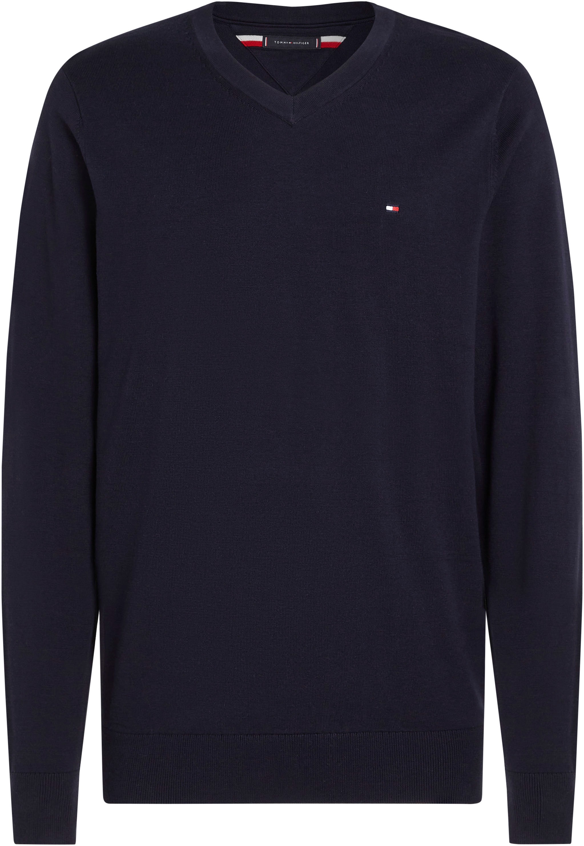 Tommy Hilfiger Big & Tall V-Ausschnitt-Pullover »BT-WCC ESSENTIAL V NECK-B«, Grosse Grössen mit Logostickerei