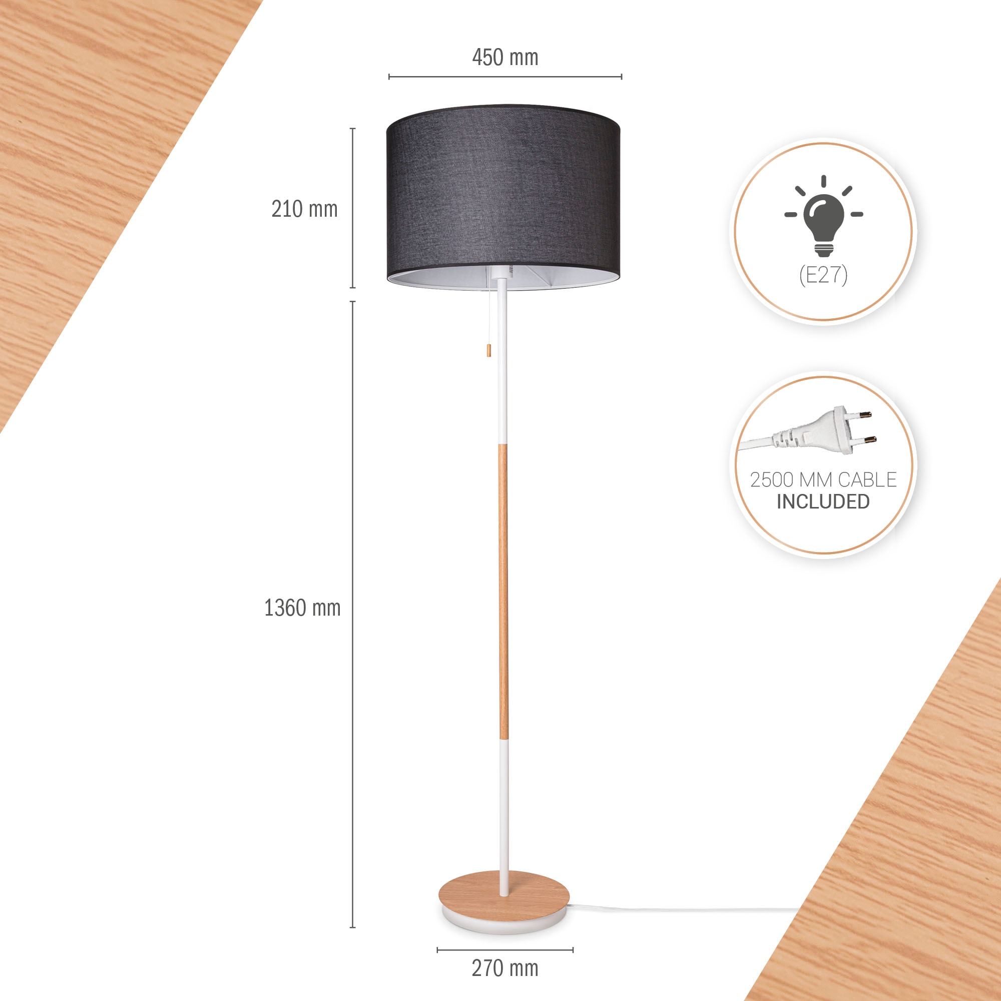 Paco Home Stehlampe »EK CA UNI COLOR«, Leuchtmittel E27 | ohne Leuchtmittel, Stoffschirm Wohnzimmer Skandi Standleuchte E27 Einfarbig Stofflampe