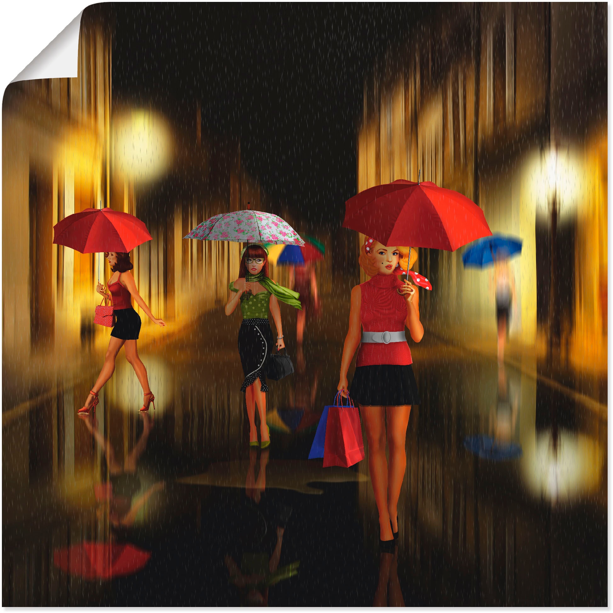 Artland Poster "Frauen beim Einkaufen im Regen" Frau 1 Stk. tlg. ohne Rahmen