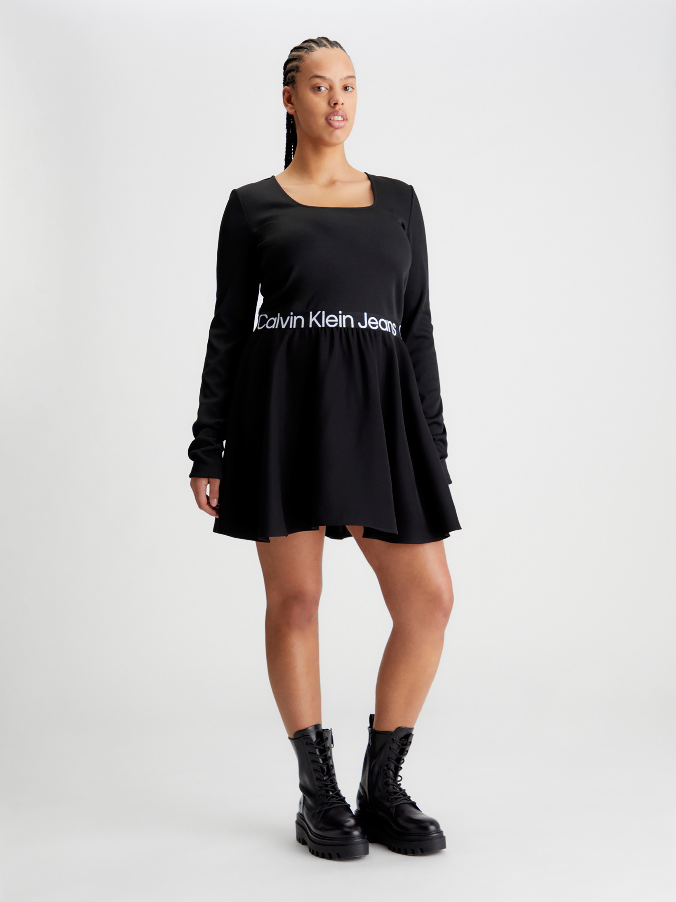 Calvin Klein Jeans Plus Skaterkleid »PLUS LOGO ELASTIC LS DRESS« mit Logoschriftzug in der Taille