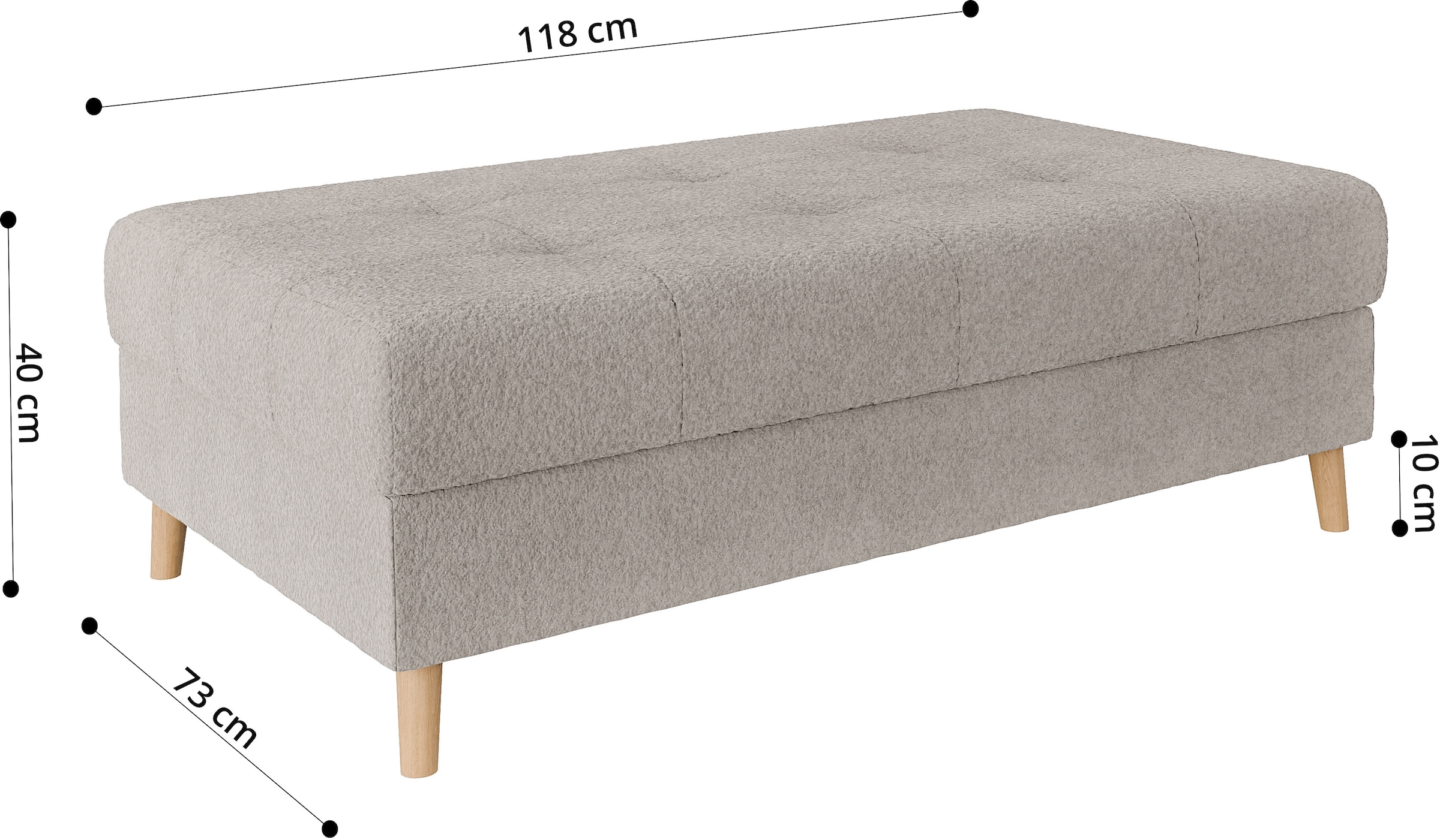 Home affaire Polsterhocker »CHARRE XXL, Steppung im Sitzbereich, Masse: B/T/H: 118/73/40 cm«, passend zur Serie CHARRE, auch in Cord und Bouclé