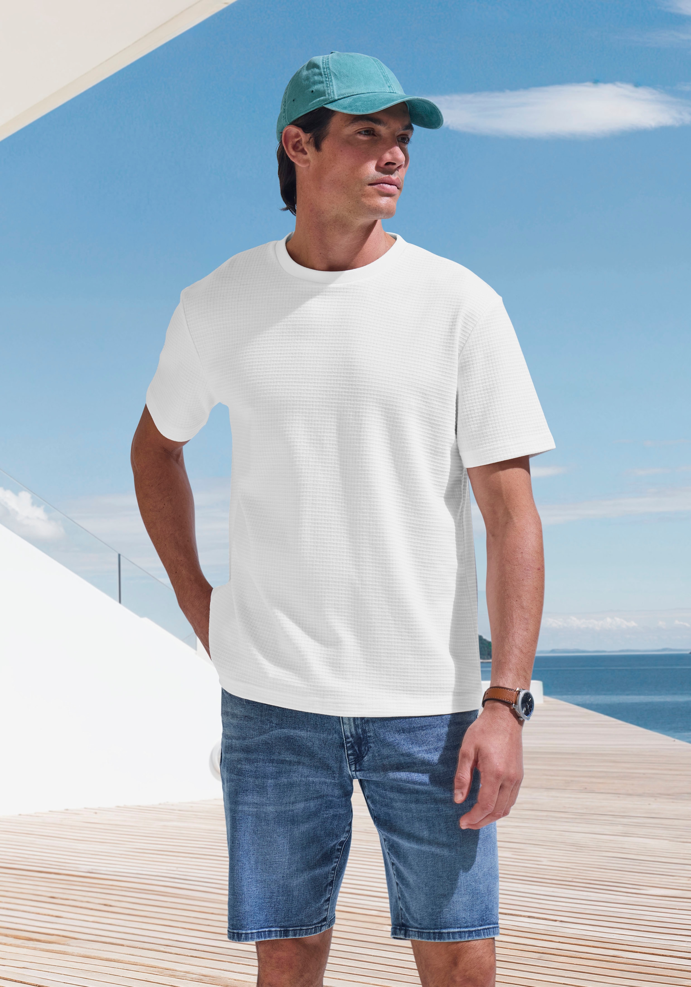 John Devin T-Shirt, Rundhalsshirt mit Struktur aus Baumwoll-Mix