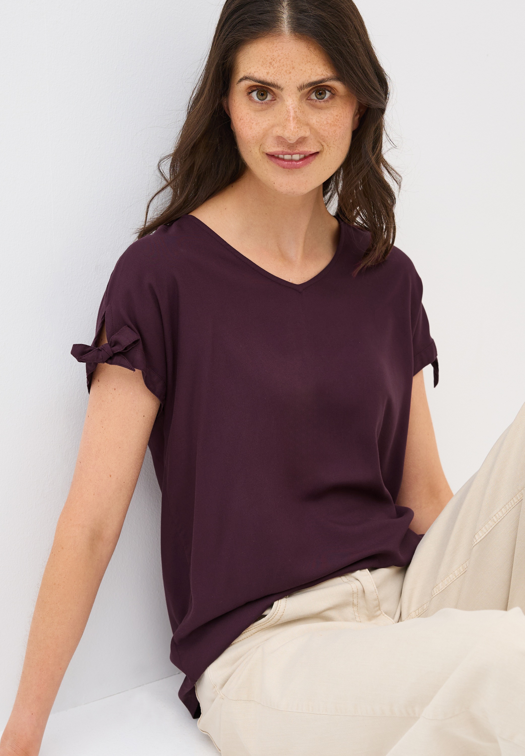 Cecil T-Shirt Blusenshirt mit gerundetem V-Ausschnitt