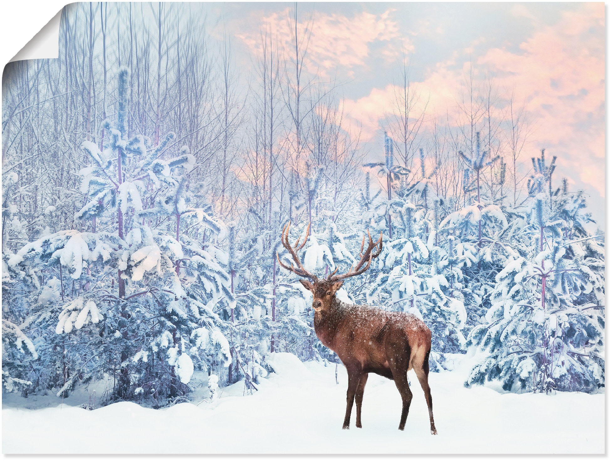 Artland Wandbild »Hirsch im Winterwald«, Hirschbilder, (1 St.), als Leinwandbild, Poster in verschied. Grössen
