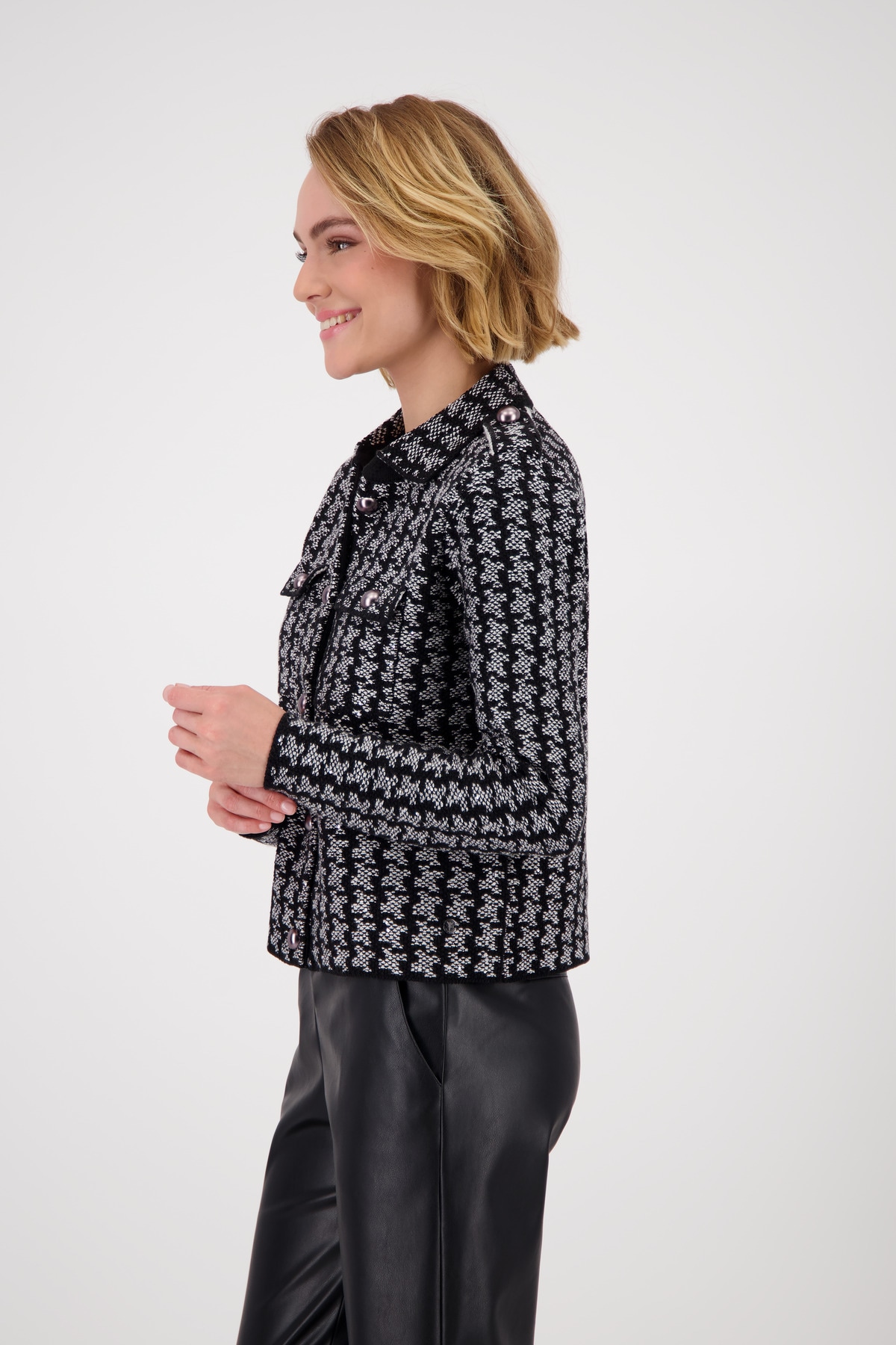Monari Strickjacke »Jacke Strickjacke Hahnent.«, Mit Rundhalsausschnitt