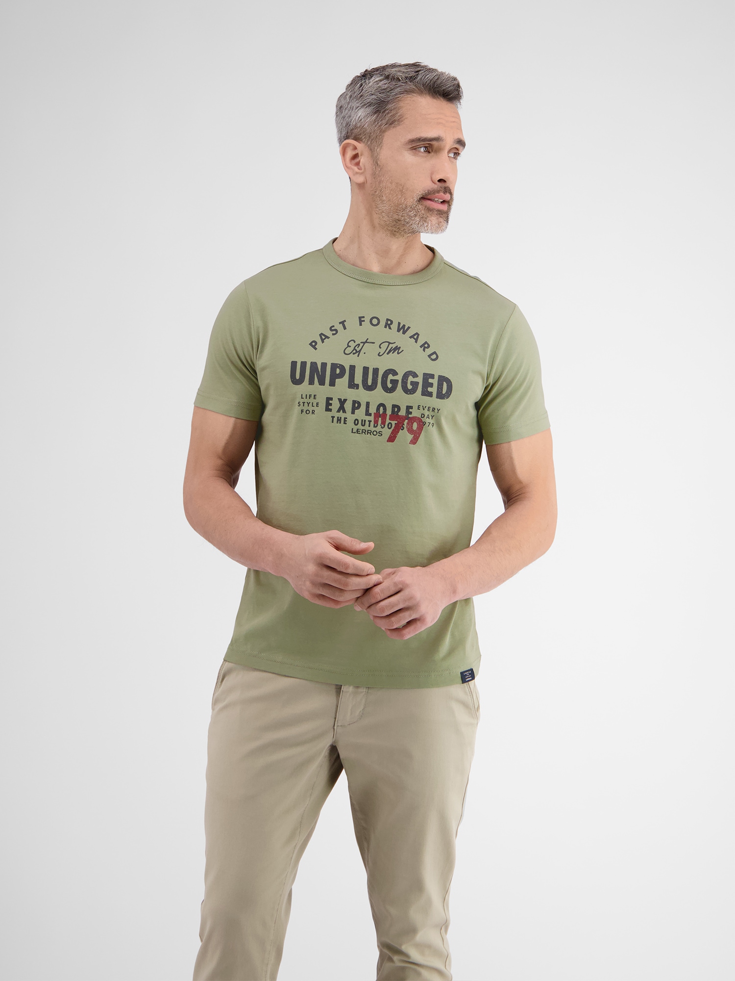 LERROS T-Shirt »LERROS Unifarbenes T-Shirt mit Print«