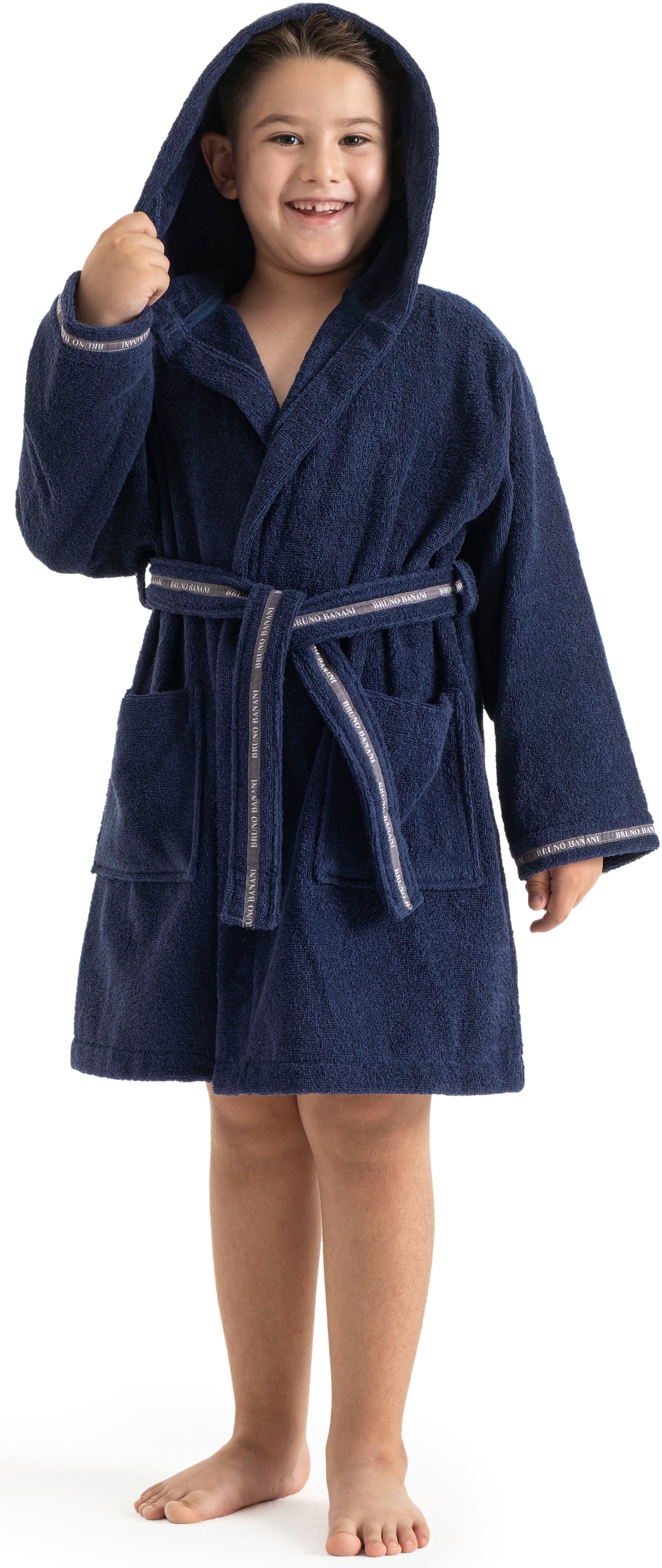 Bruno Banani Kinderbademantel »Danny, Ideal für Zuhause, Schwimmbad oder im Urlaub«, (1 St.), mit Logostreifen, aus 100% Baumwolle
