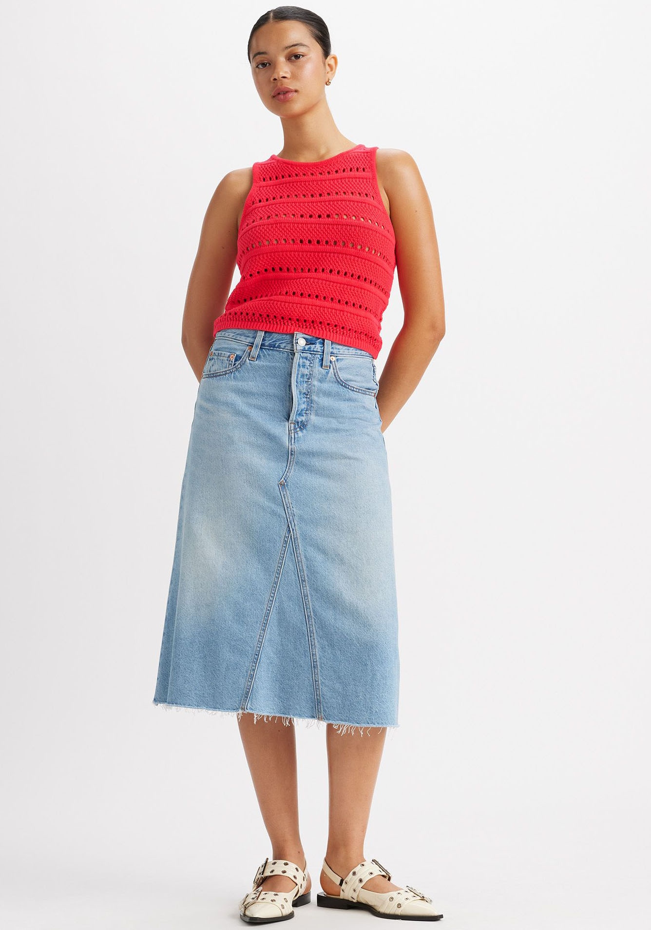 Levi's® Jeansrock »HR A LINE DECON SKIRT«, in trendy Midi-Länge mit ausgefranster Kante