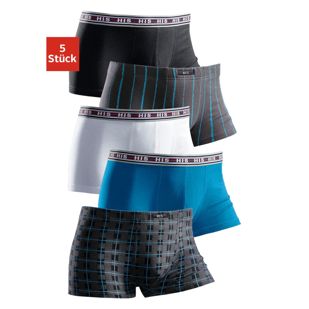 H.I.S Boxershorts, (Packung, 5 St.), in Hipster-Form aus Baumwoll-Stretch