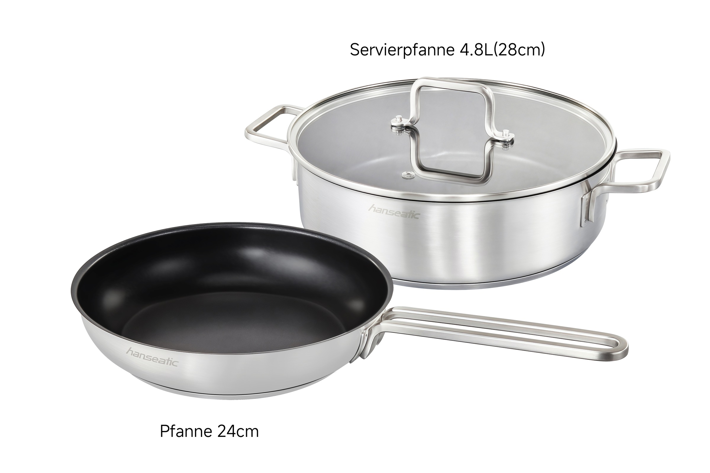 Hanseatic Pfannen-Set »DAILY«, Edelstahl 18/10, (Set, 3 tlg., 1x Pfanne 24 cm, 1x Servierpfanne 28 cm mit Deckel), mit Antihaftbeschichtung, für alle Herdarten, Induktion