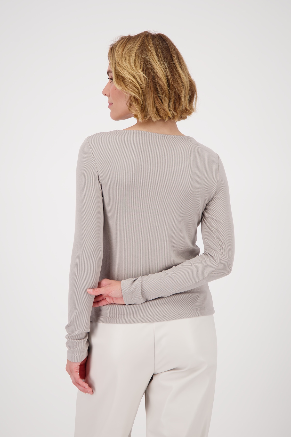 Monari Langarmshirt »Shirt Rippe + Schmuck«, Mit Rundhalsausschnitt
