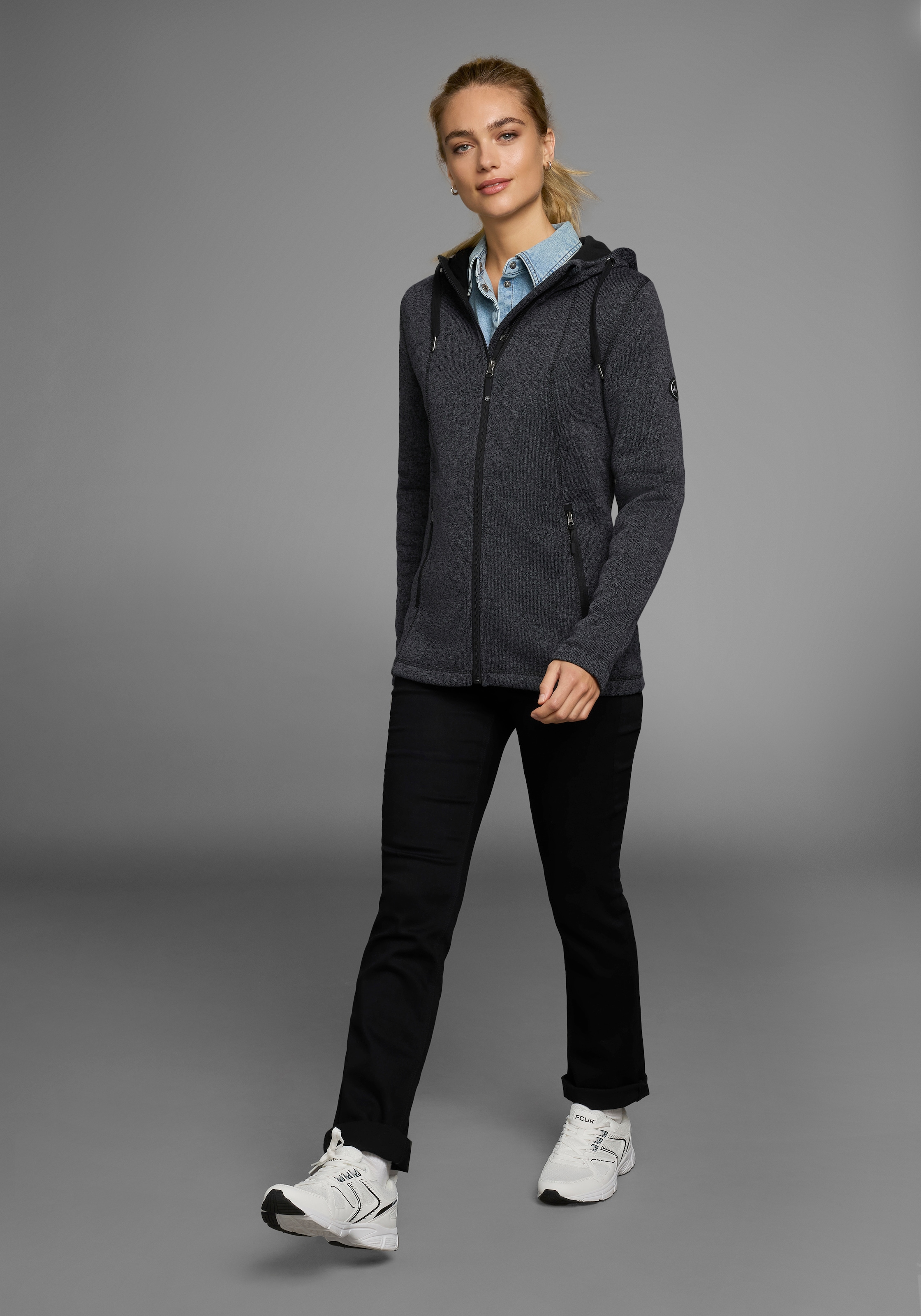 Polarino Strickfleecejacke, mit Kapuze, für kalte Tage, aus Strickfleece, sportlicher Stil