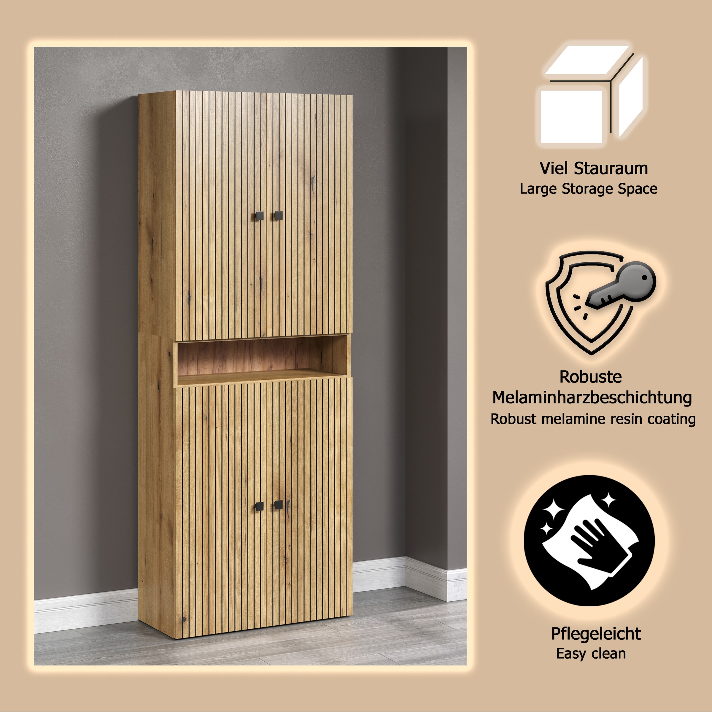 welltime Hochschrank »Amrum«, (1 St.), Badezimmerschrank mit und ohne Schublade - (B/T/H) 40-70/31/186 cm