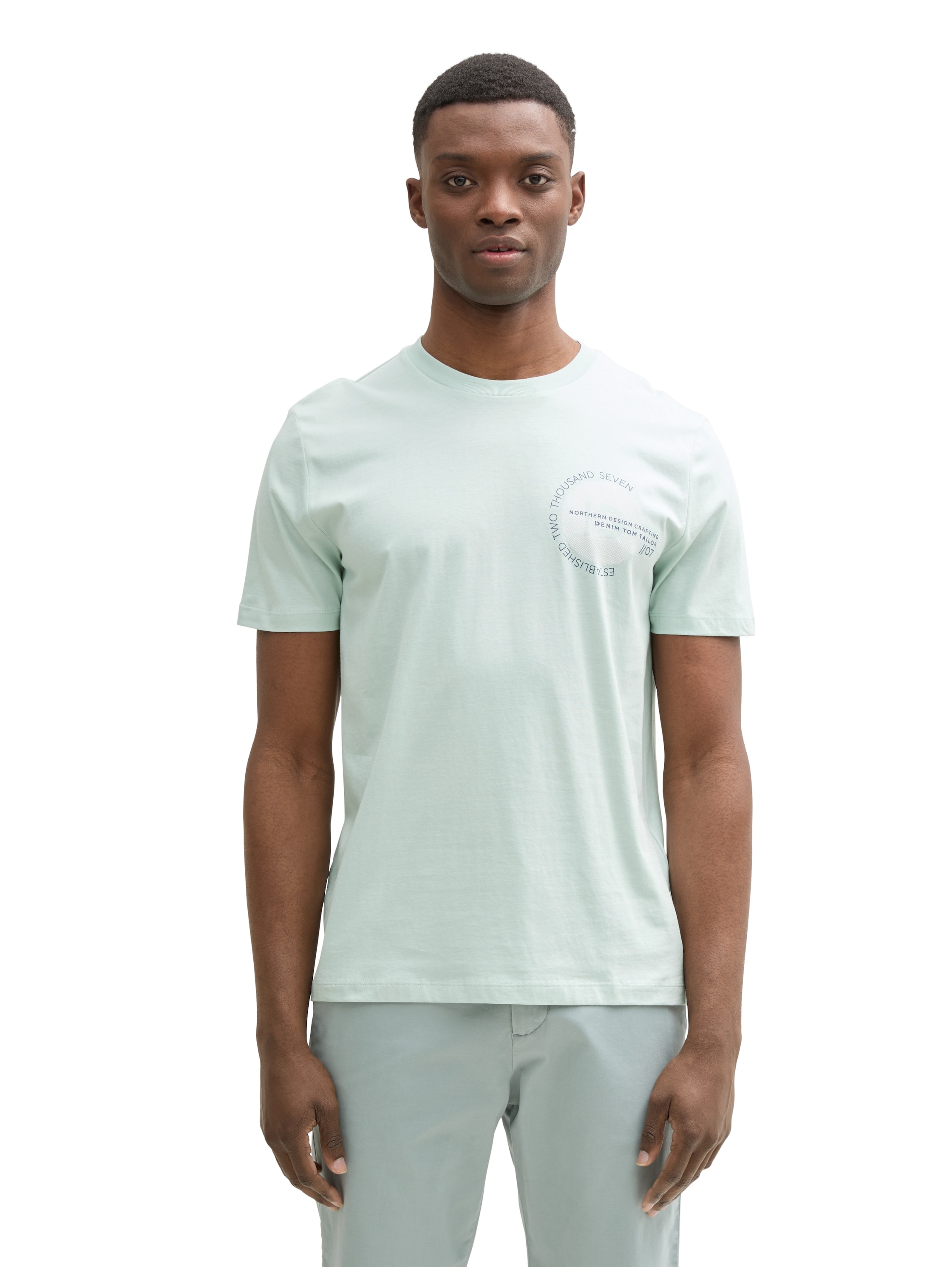 TOM TAILOR Denim Rundhalsshirt mit verschiedenen Logo Prints