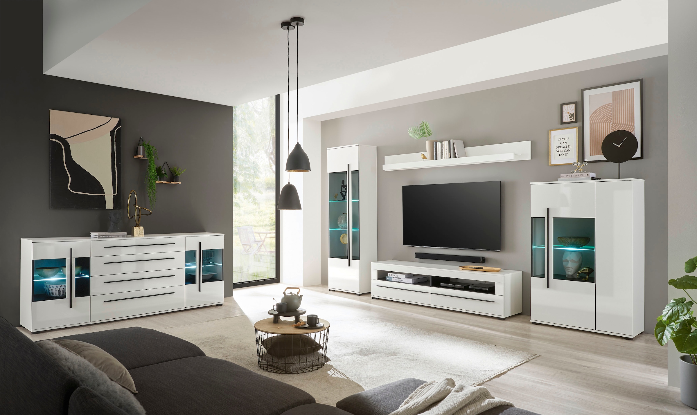 INOSIGN Wohnwand »Cantara, moderne Anbauwand, Wohnzimmer-Set, in Eiche Evoke oder Weiss«, (Set, 4 St.)