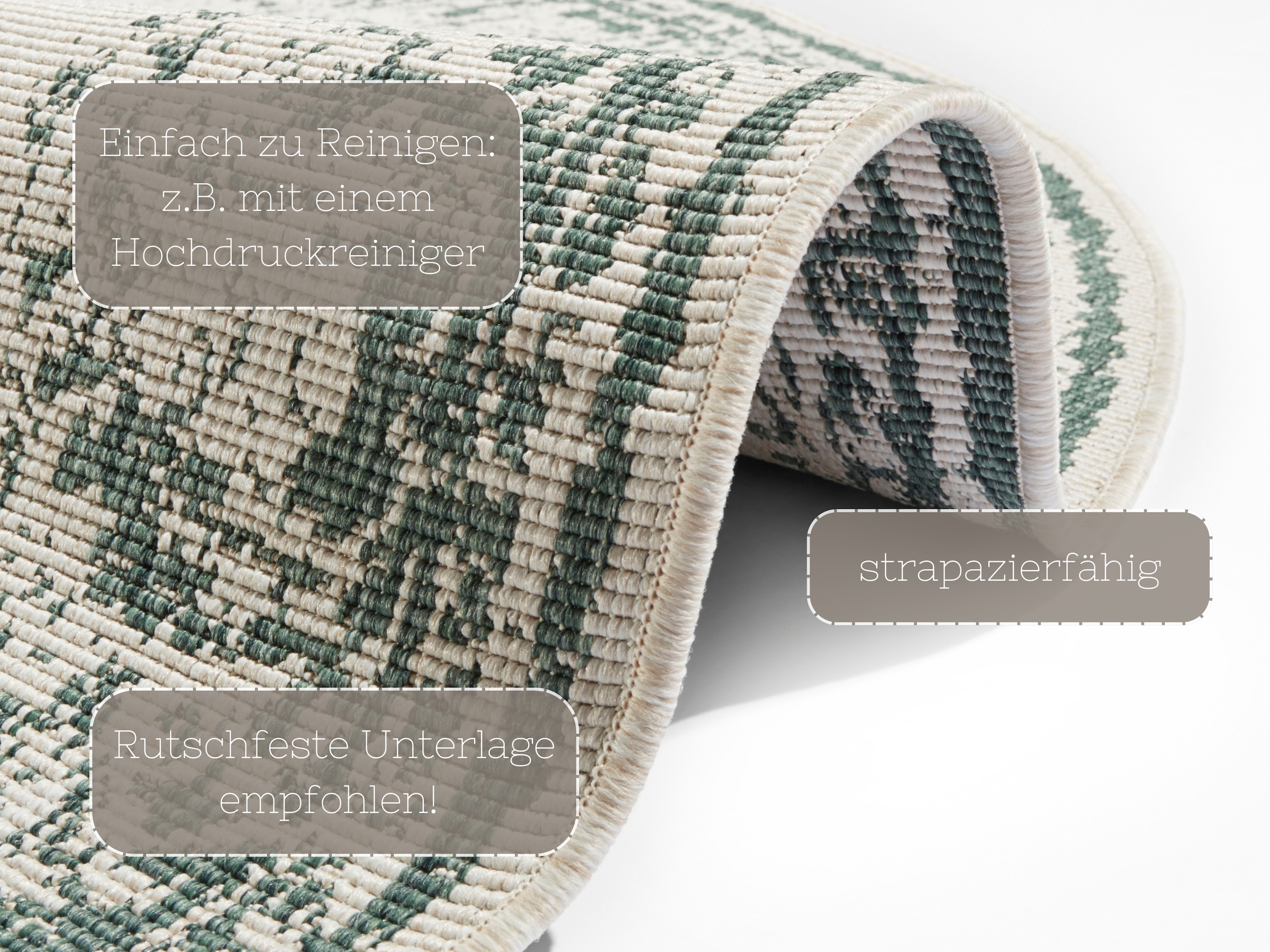 NORTHRUGS Teppich »Borbon Wendeteppich«, rund, 5 mm Höhe, In-& Outdoor, Wetterfest, Balkon, Garten, Wohnzimmer, Wasserfest