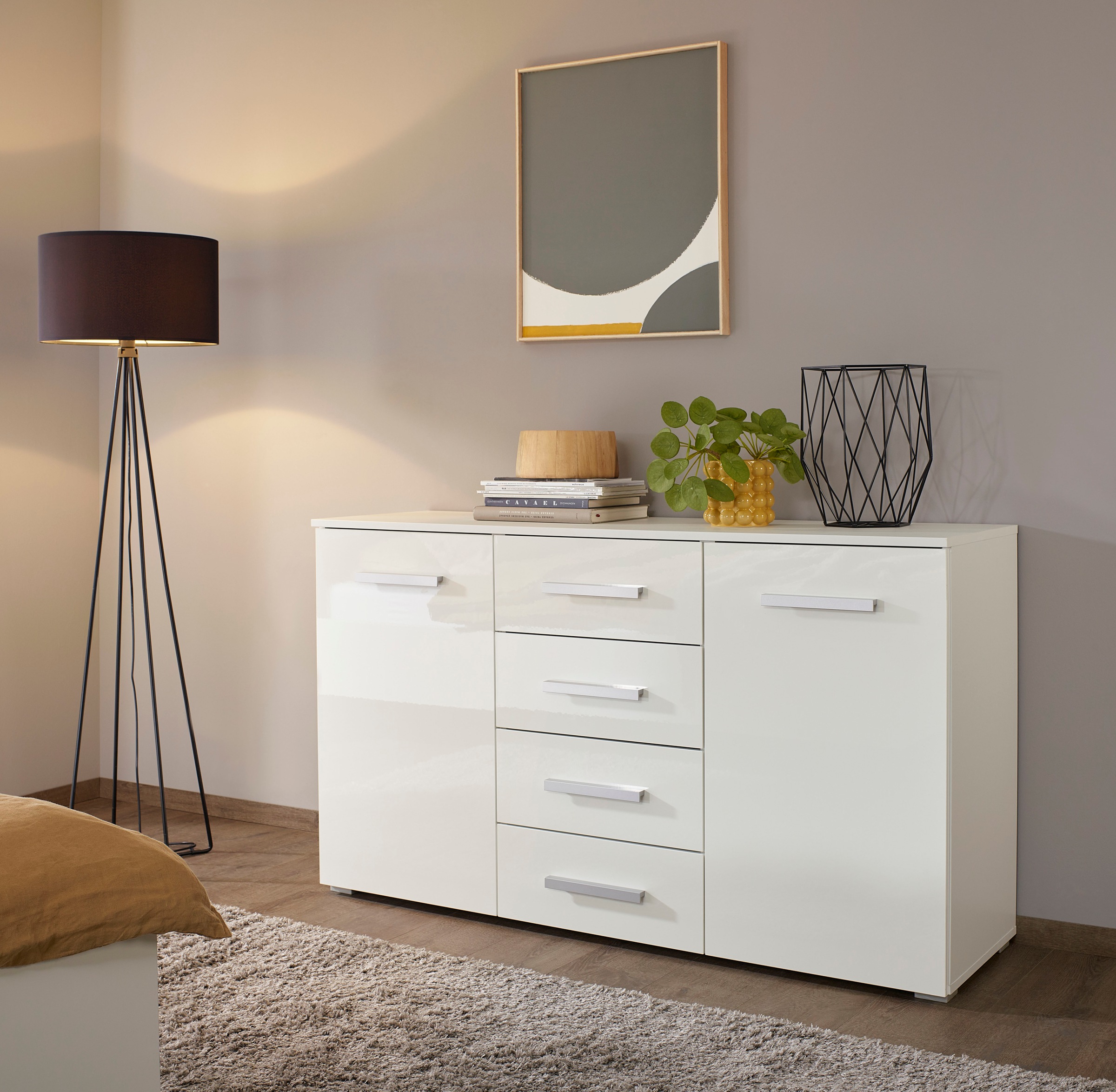 rauch Schubkastenkommode "Sideboard Kommode Kombikommode KOLUNA mit Hochglanzfront" Breite 120 cm mit eleganter Hochglanzfront, vier große Schubladen, mit insgesamt 4 Einlegeböden MADE IN GERMANY