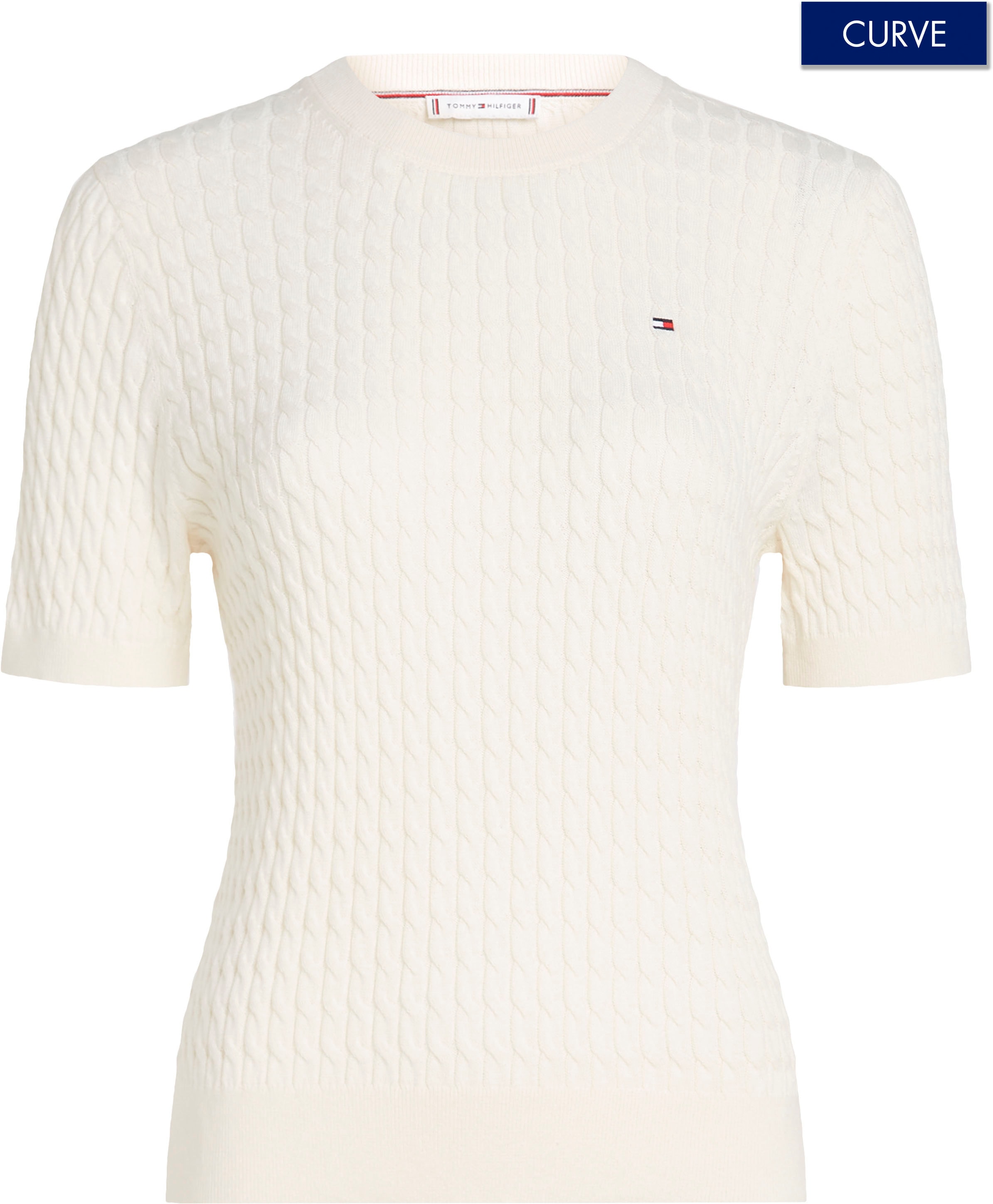 Tommy Hilfiger Curve Rundhalspullover »CRV CO CABLE C-NK SS SWT«, Grosse Grössen