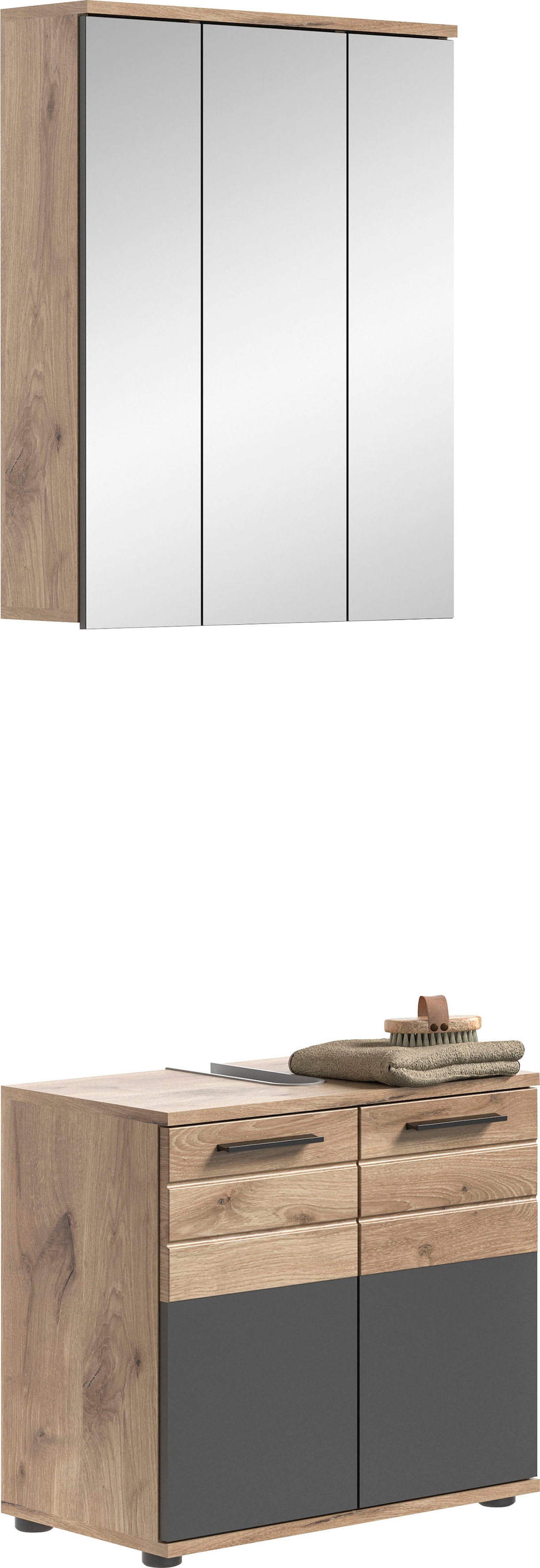 INOSIGN Badmöbel-Set »Riga, 2 teilig, bestehend aus: Waschbeckenunterschrank, Spiegel«, (Set), Badmöbel, Bad Kombination, Kombination, Kombi, Badezimmer