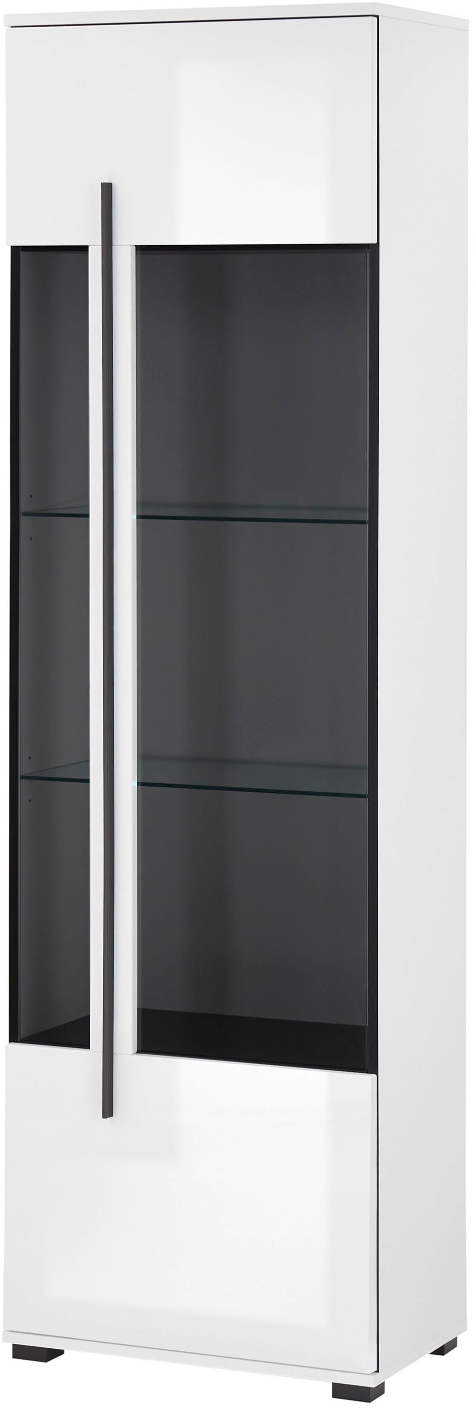INOSIGN Vitrine »Cantara, Vitrinenschrank in Eiche Evoke oder weiss, Standvitrine«, schwarzer Stangengriff, ausreichend Stauraum, vielseitig einsetzbar