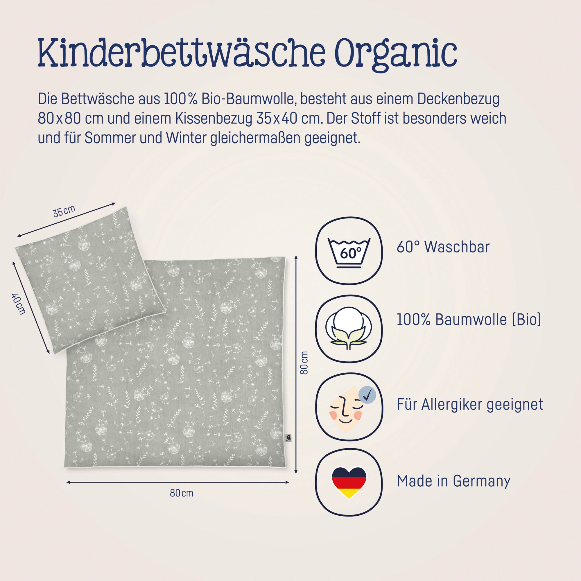 Julius Zöllner Kinderbettwäsche »Baby- und Kinderbettwäsche aus 100% Bio-Baumwolle«, erhältlich in den Grössen 80x80+35x40cm und 100x135+40x60cm