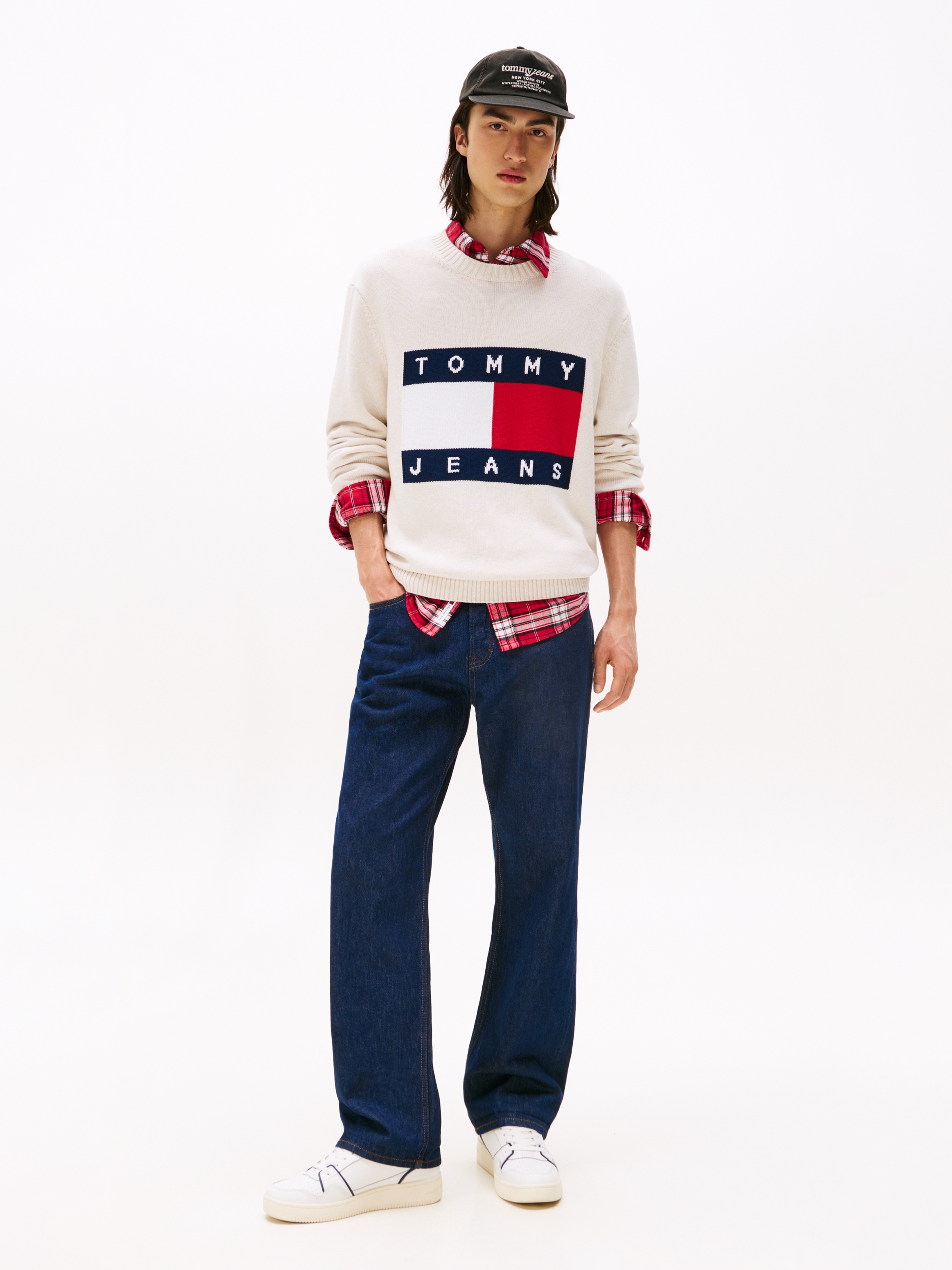 Tommy Jeans Strickpullover »TJM MELANGE FLAG SWEATER«, Regular Fit, Rundhals Retro Flag Classic