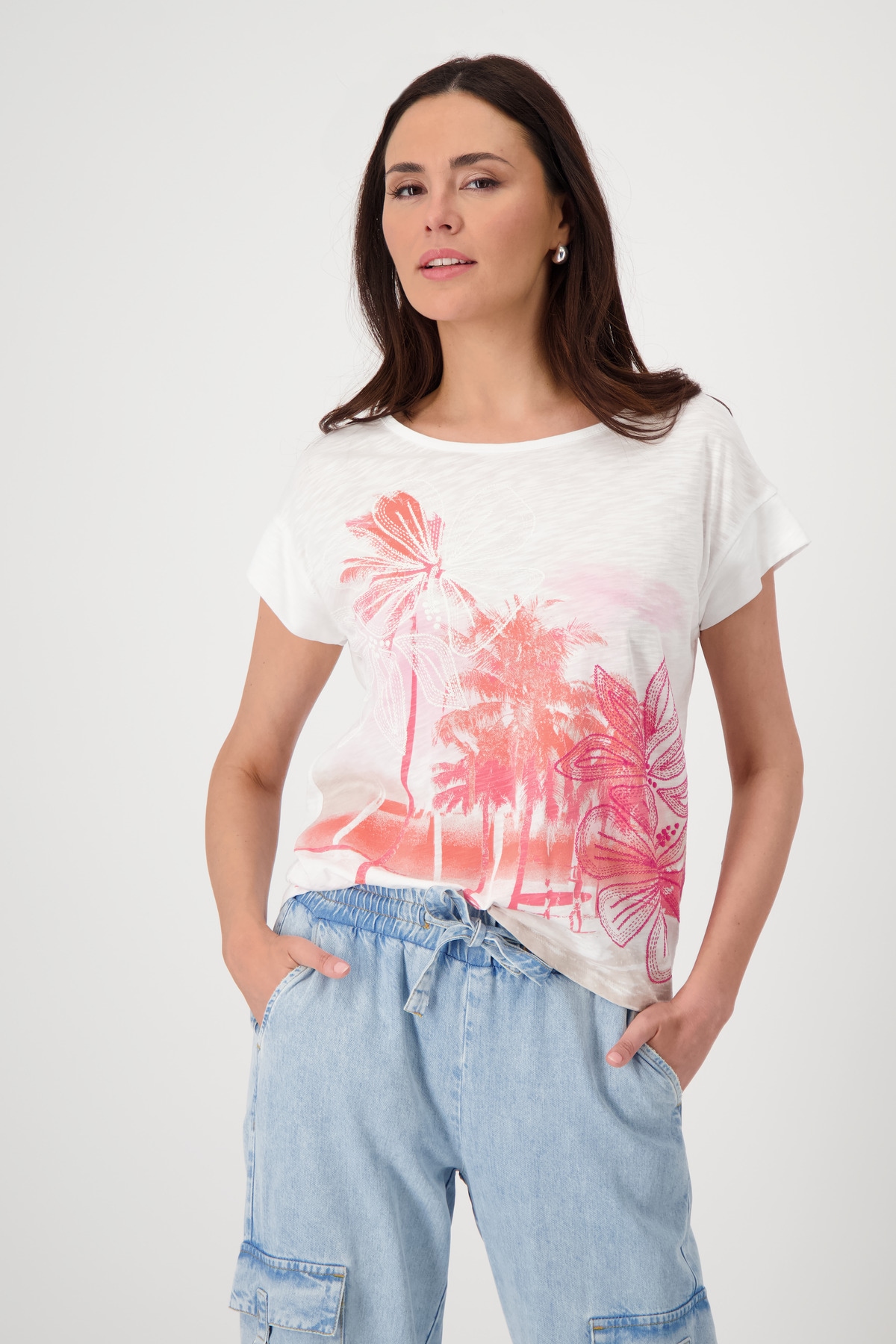 Monari Rundhalsshirt »Shirt Palmendruck« mit Tropicalprint