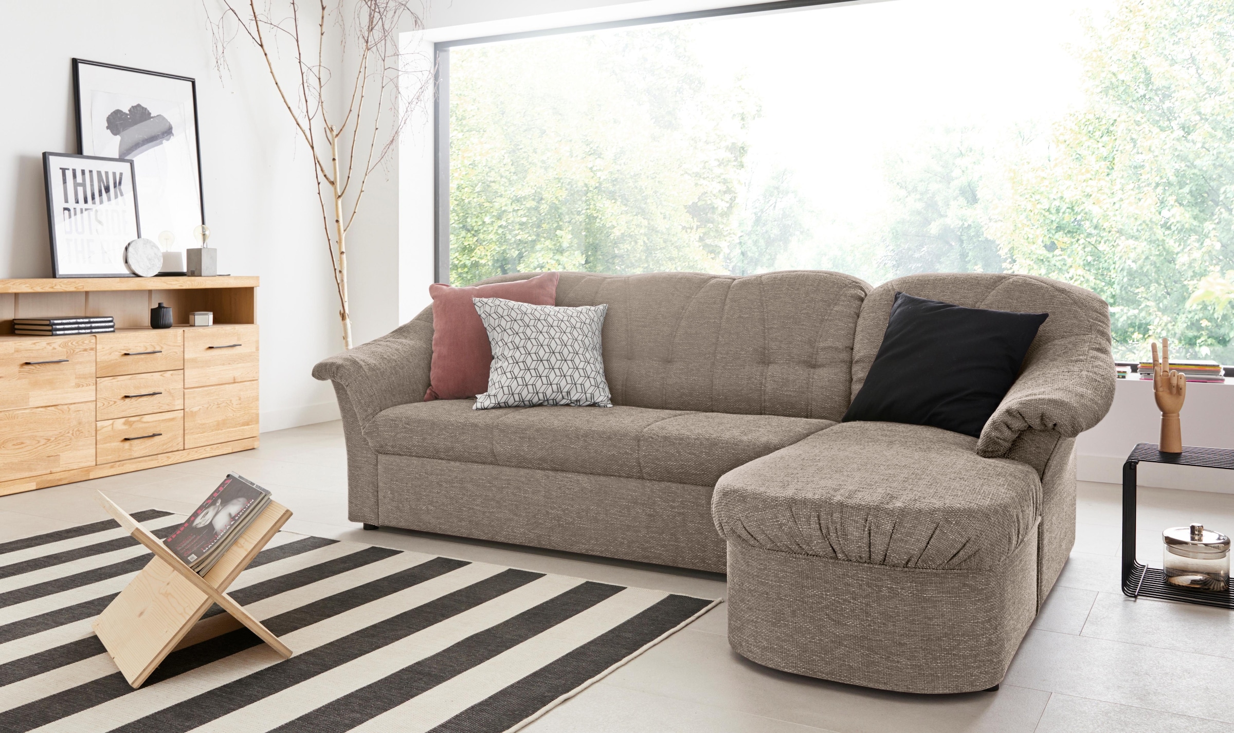 DOMO collection Ecksofa "Pegnitz, elegante Rückensteppung, kompakte Stellmasse 238/141cm, L-Form" wahlweise mit Bettfunktion