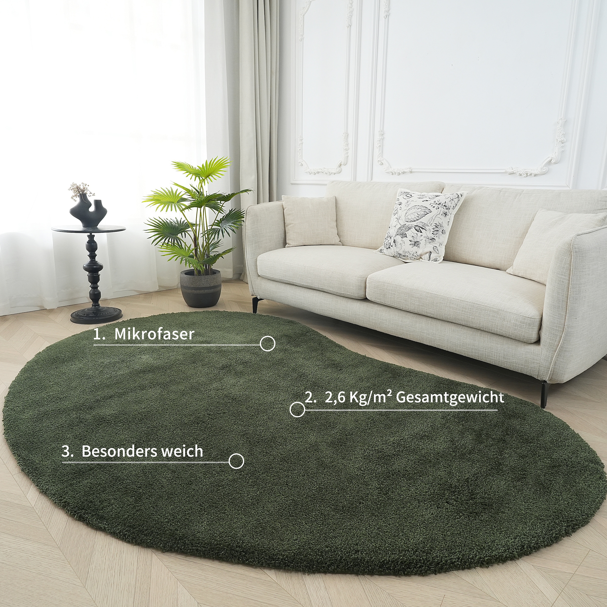 LeGer Home by Lena Gercke Hochflor-Teppich »Halrum, einfarbig, besondere Form, modern«, U-förmig, 25 mm Höhe, organische Form, bean shape, kuschelig, Wohnzimmer, Schlafzimmer