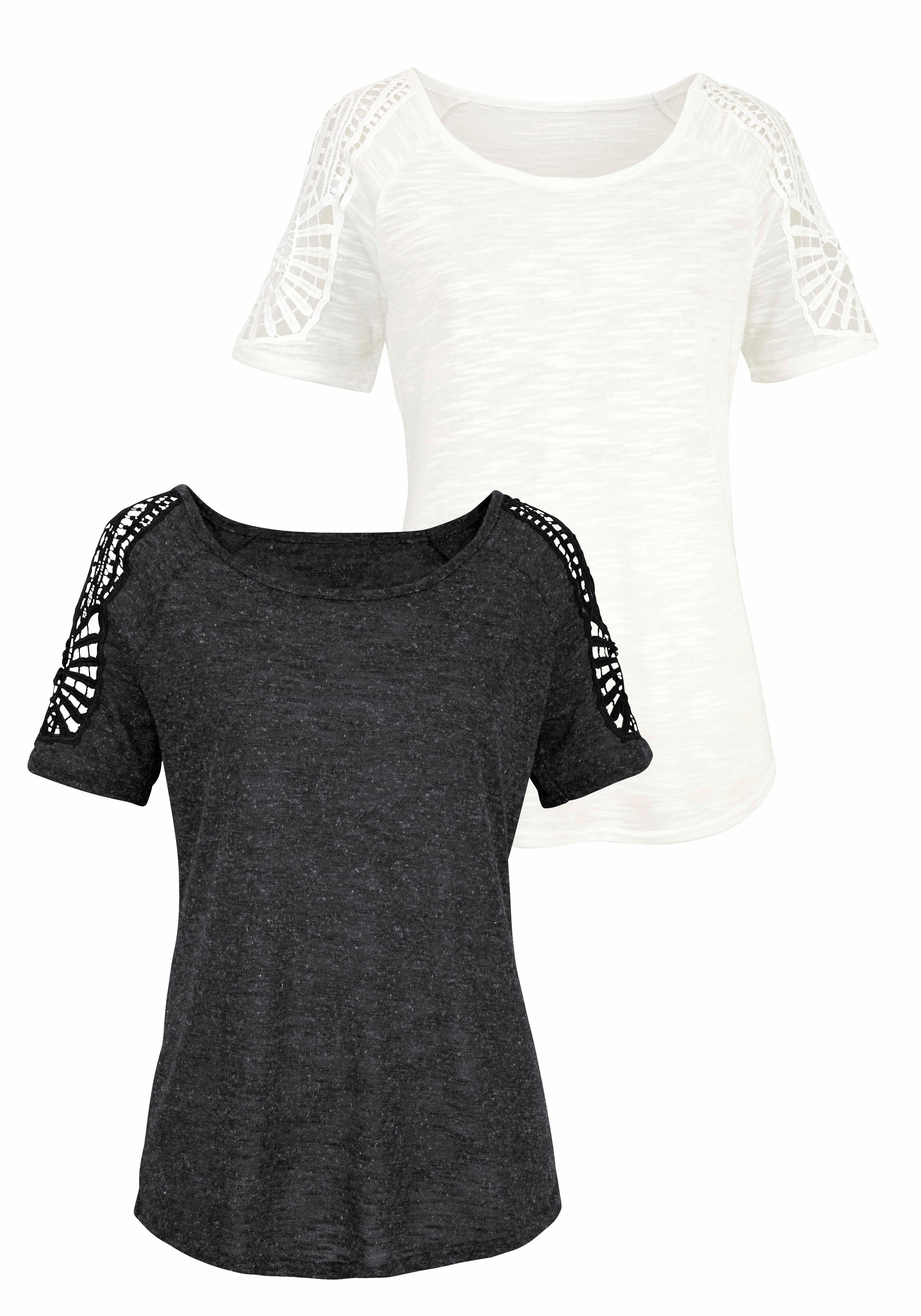 Vivance T-Shirt, (2er-Pack), mit modischer Häkelspitze kaufen
