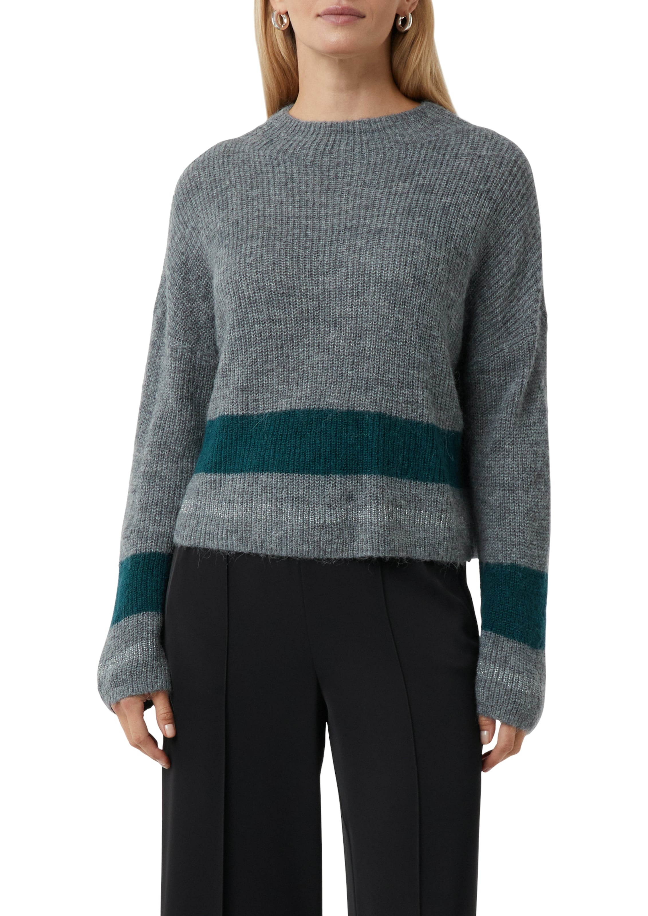 Comma Strickpullover Unifarben mit Längstreifen