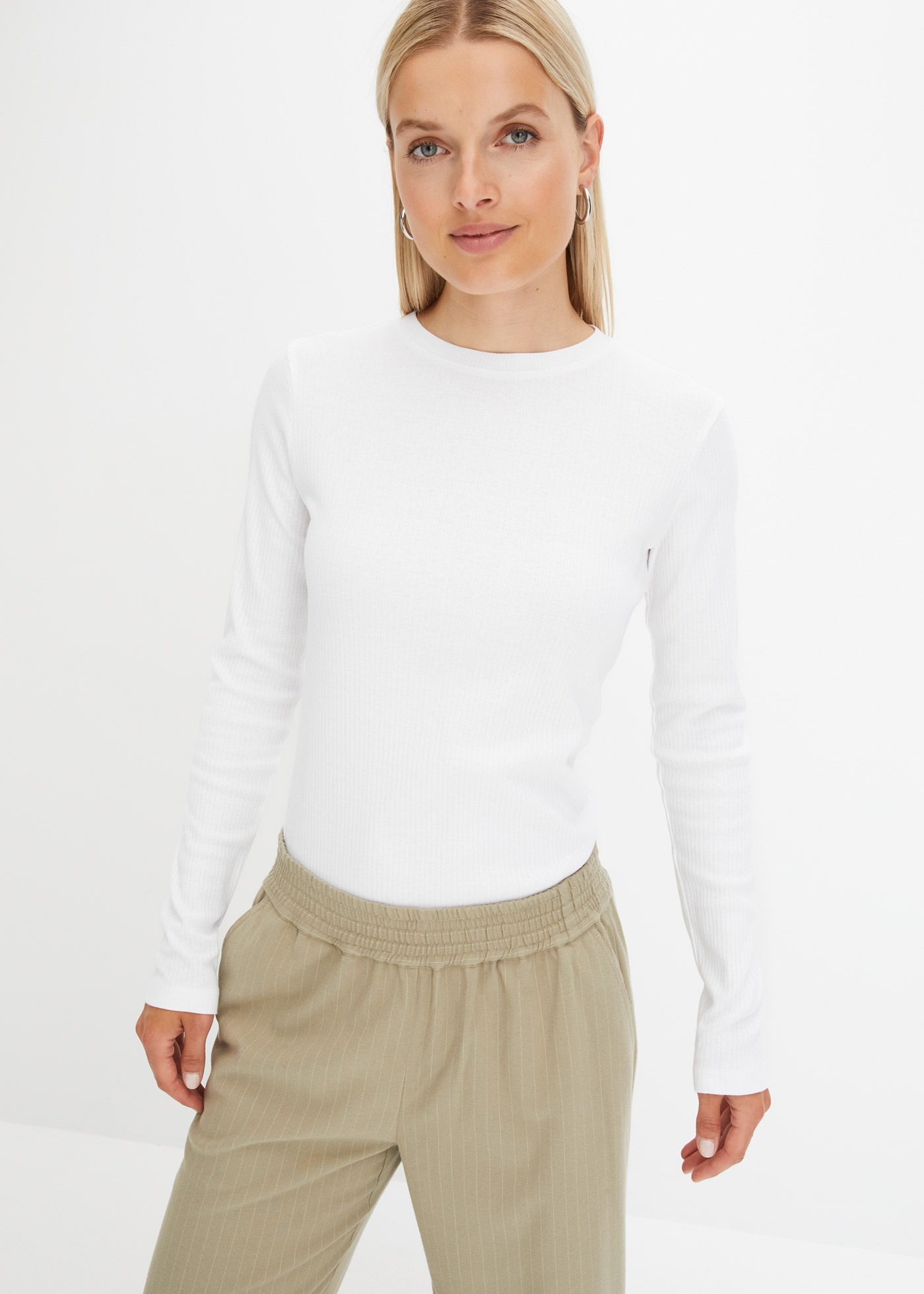 bonprix Langarmshirt »Geripptes Langarmshirt aus reiner Baumwolle« aus reiner Baumwolle