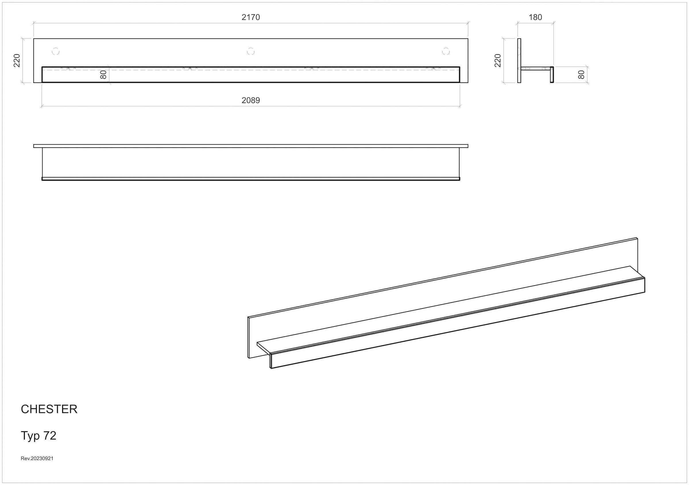 INOSIGN Wandboard »Chester, modernes, zeitloses Wandregal, Wandhalter mit Stauraum«, (1 St.), vielseitig einsetzbares Hängeregel, 217 cm breit, Weiss Matt