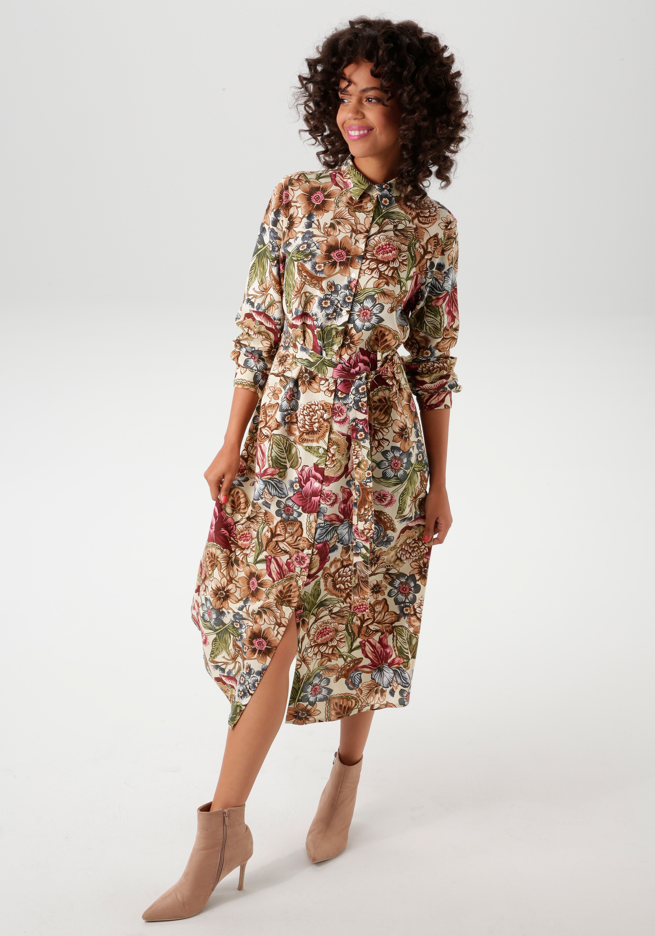 Aniston CASUAL Blusenkleid, mit farbharmonischem, grossflächigen Blumendruck - NEUE KOLLEKTION
