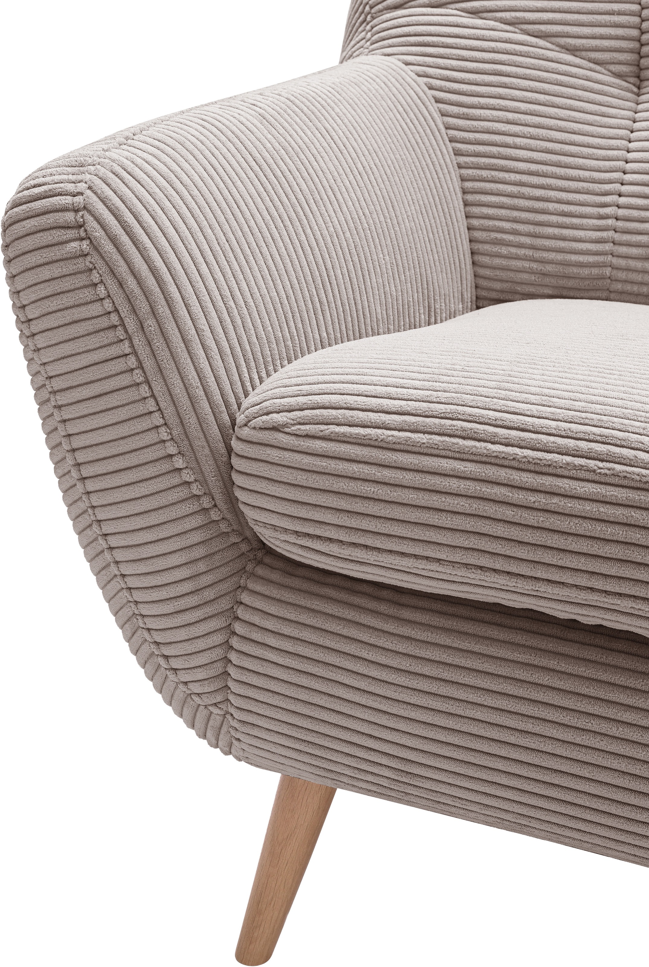 exxpo - sofa fashion 2-Sitzer »Scandi, bequem, aufwendige Rückenpolsterung für mehr Sitzkomfort«, akuelle Farben in hochwertige Bezugsqualitäten, Holzfuss