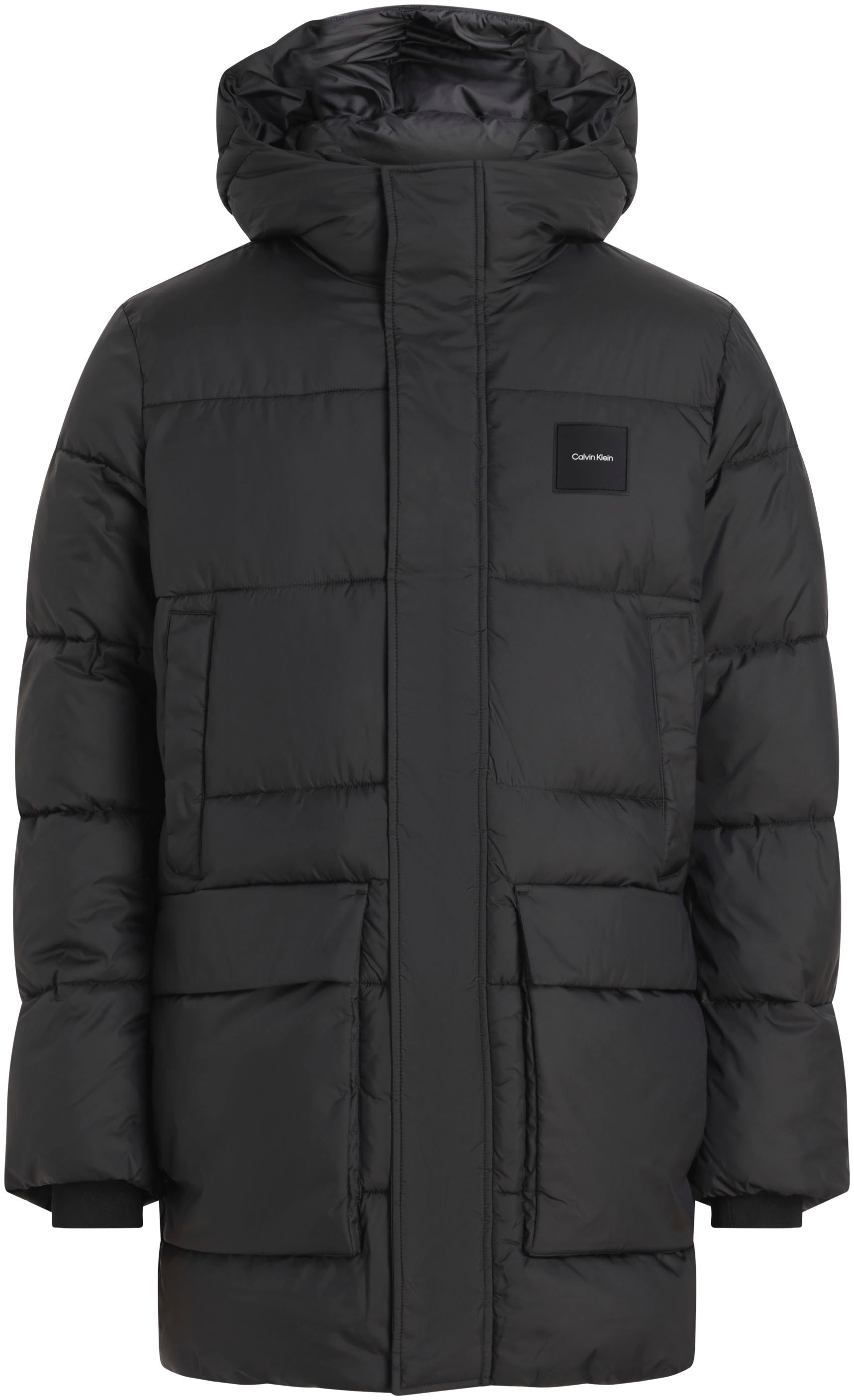 Calvin Klein Big&Tall Steppmantel »BT_LONG HOODED QUILT PUFFER MW«, in Grossen Grössen mit Logopatch