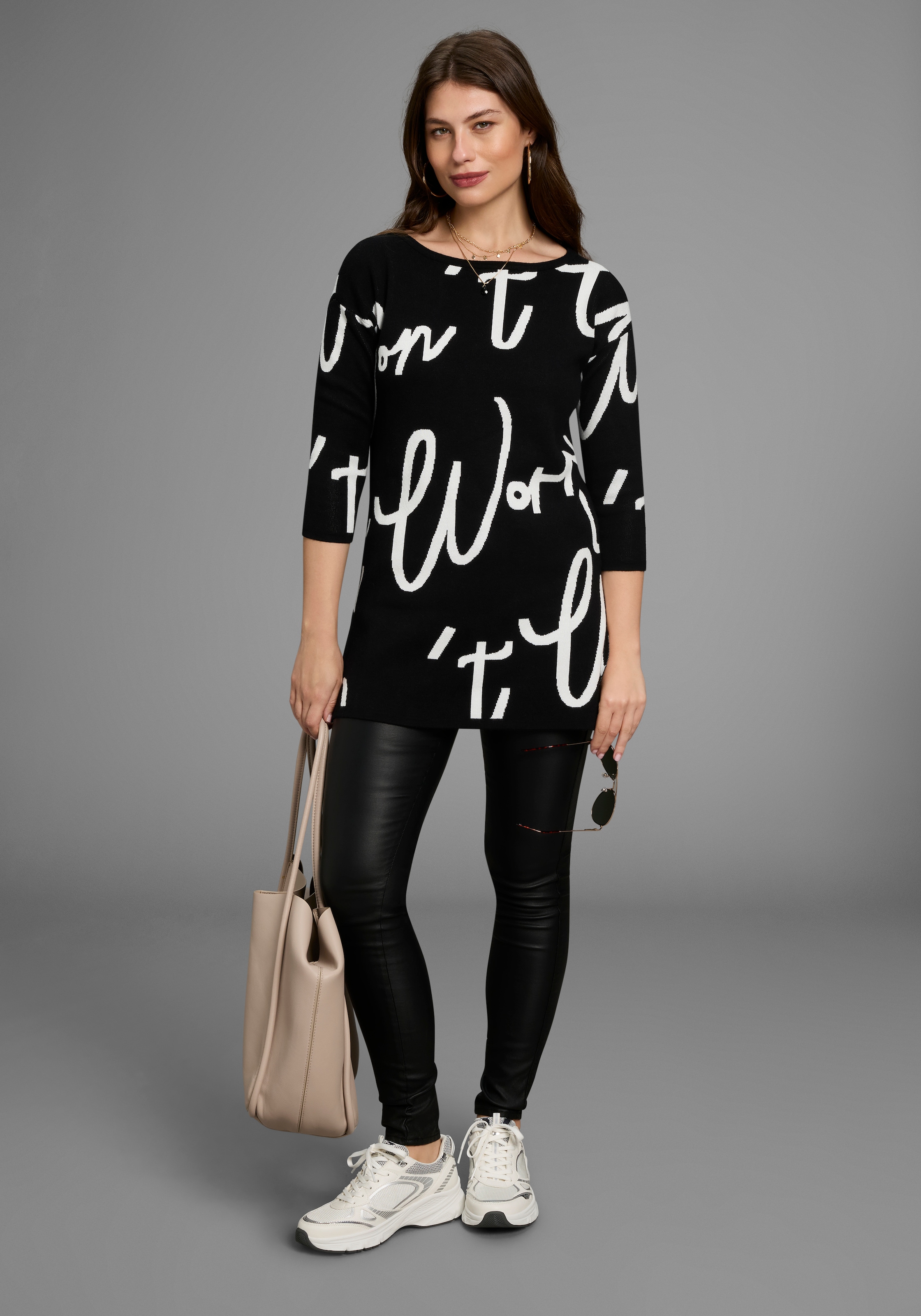 Laura Scott Jacquardpullover, mit Schriftmuster