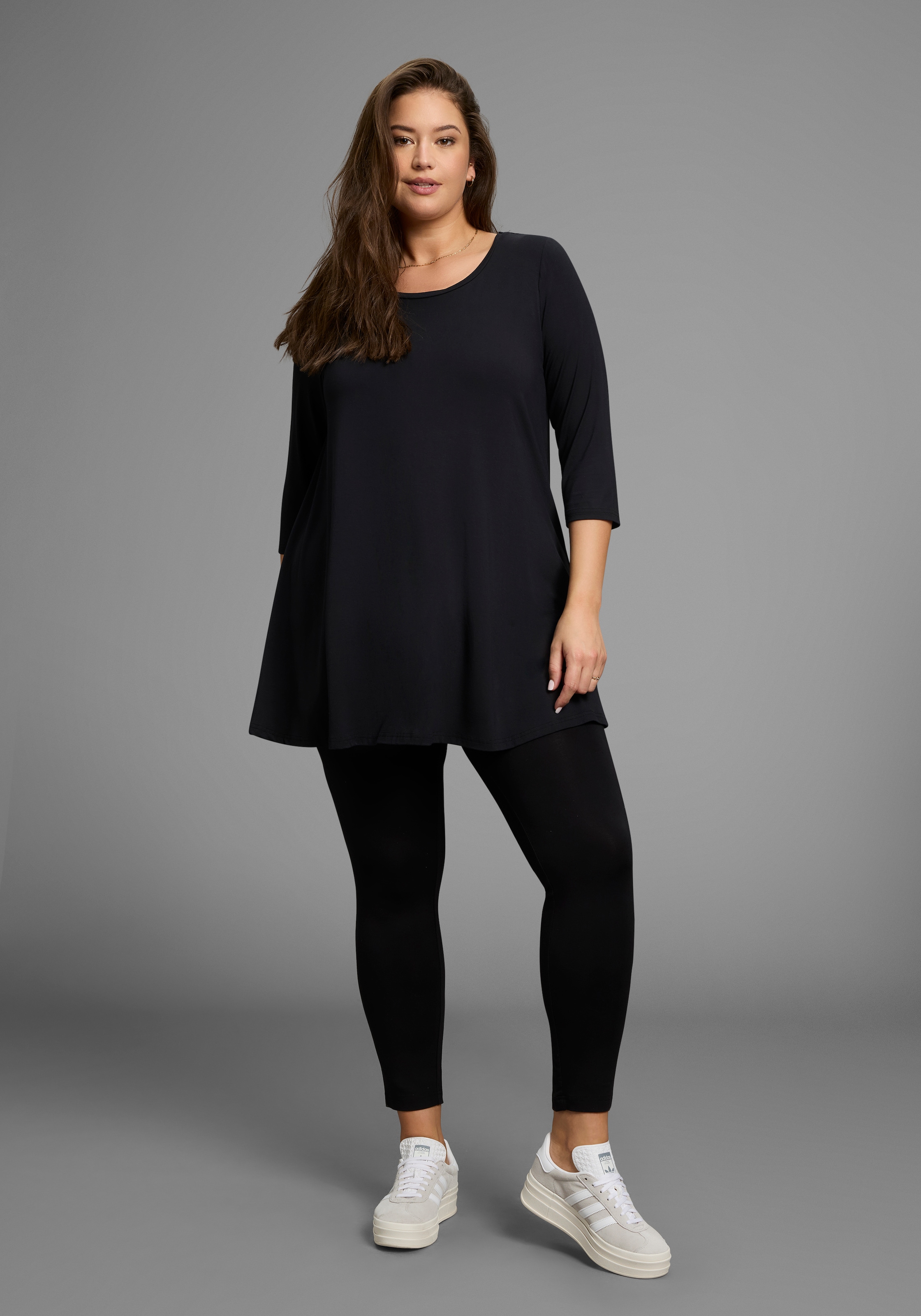 Laura Scott CURVE Tunikashirt, mit 3/4-Ärmeln in schmeichelnder A-Linie – GROSSE GRÖSSEN
