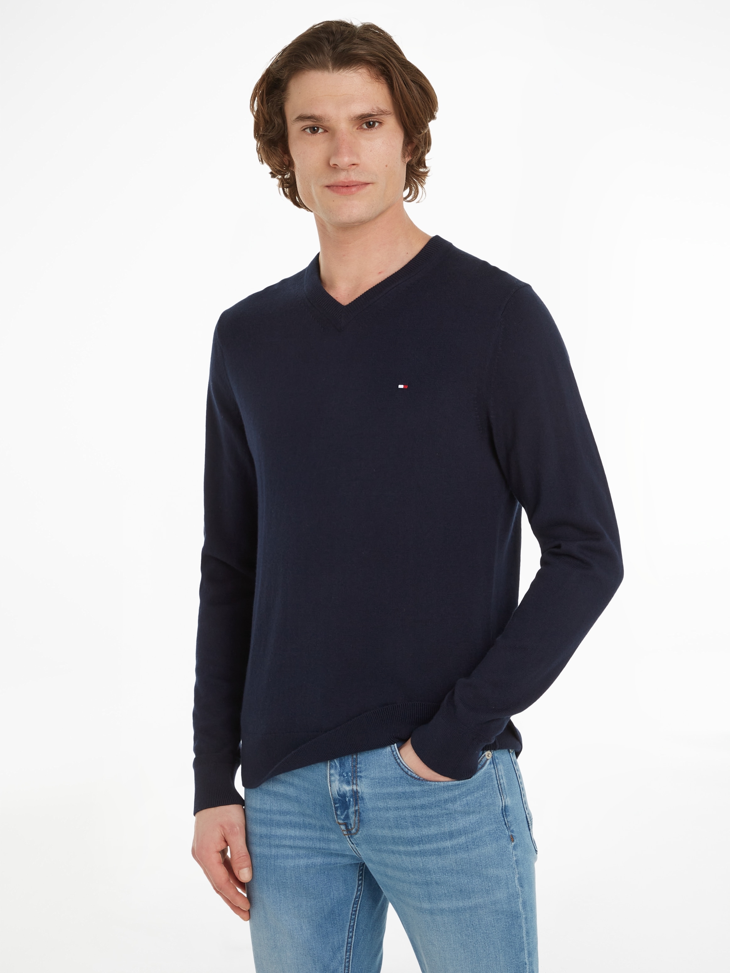 Tommy Hilfiger V-Ausschnitt-Pullover »PIMA ORG CTN CASHMERE V NECK«